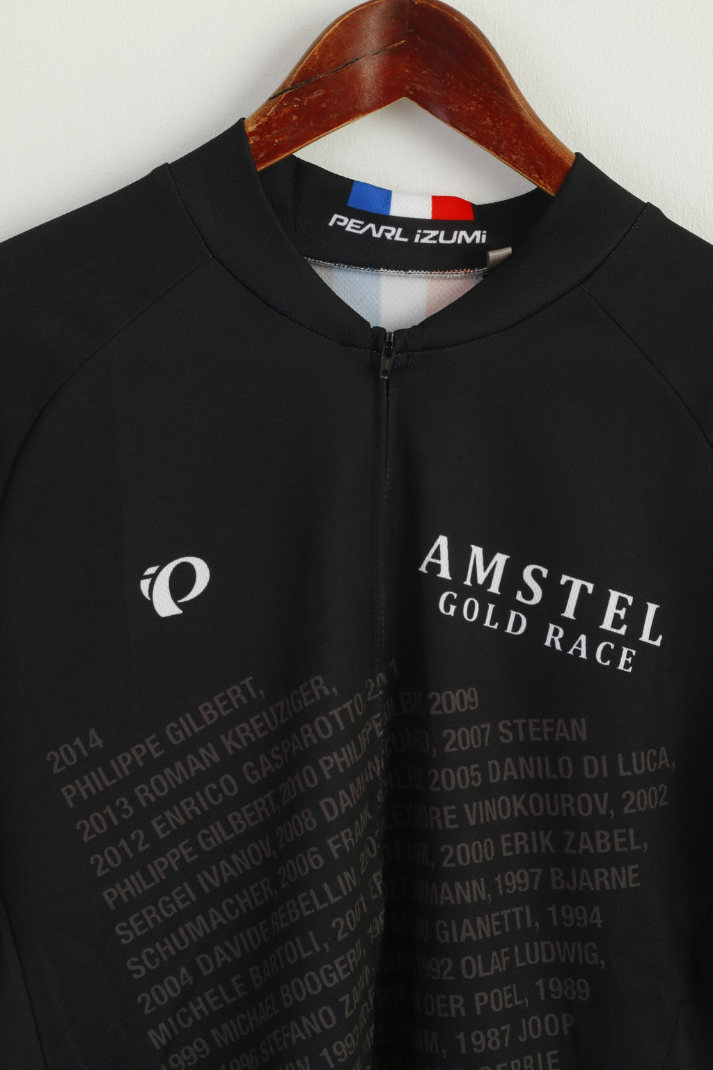 Pearl Izumi Men L Cycling Shirt Black Zip Neck Bike France 2015 Amstel Gold Race Top