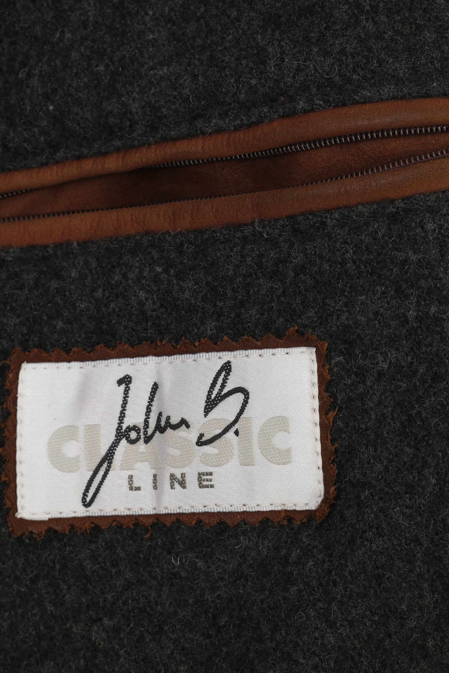 John B. Classic Line Hommes 102 L Veste En Cuir Vintage Marron Fermeture Éclair Complète Poches Rembourrées Col Haut