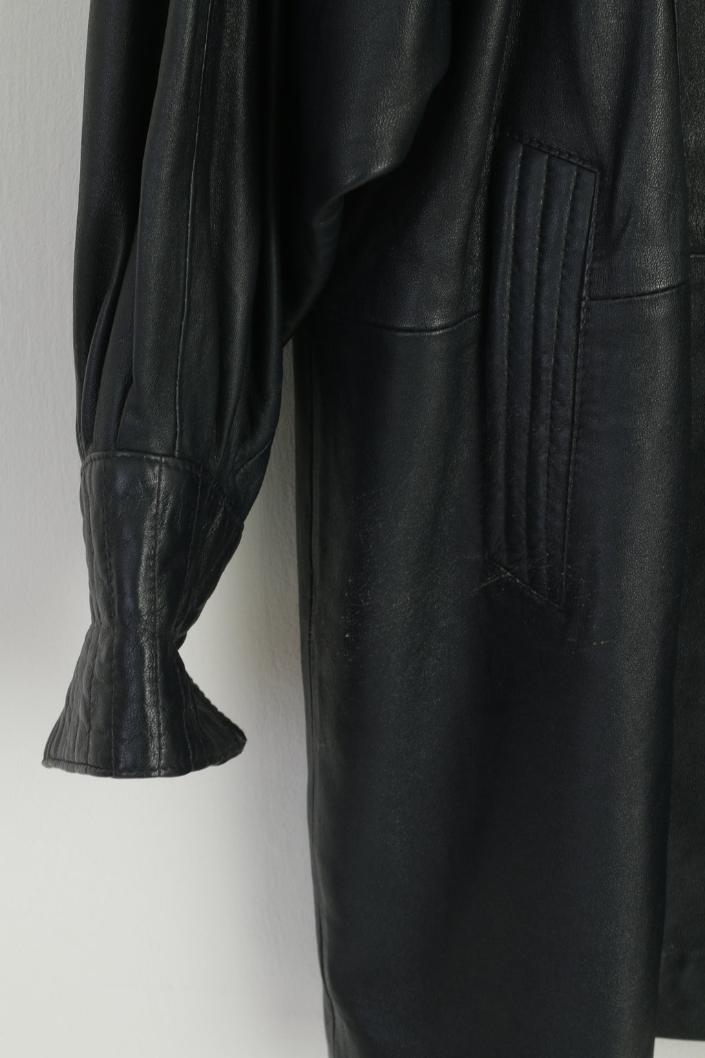 Vintage Women M Jacket Navy Soft Leather Bomber Oversize Buttoned Top