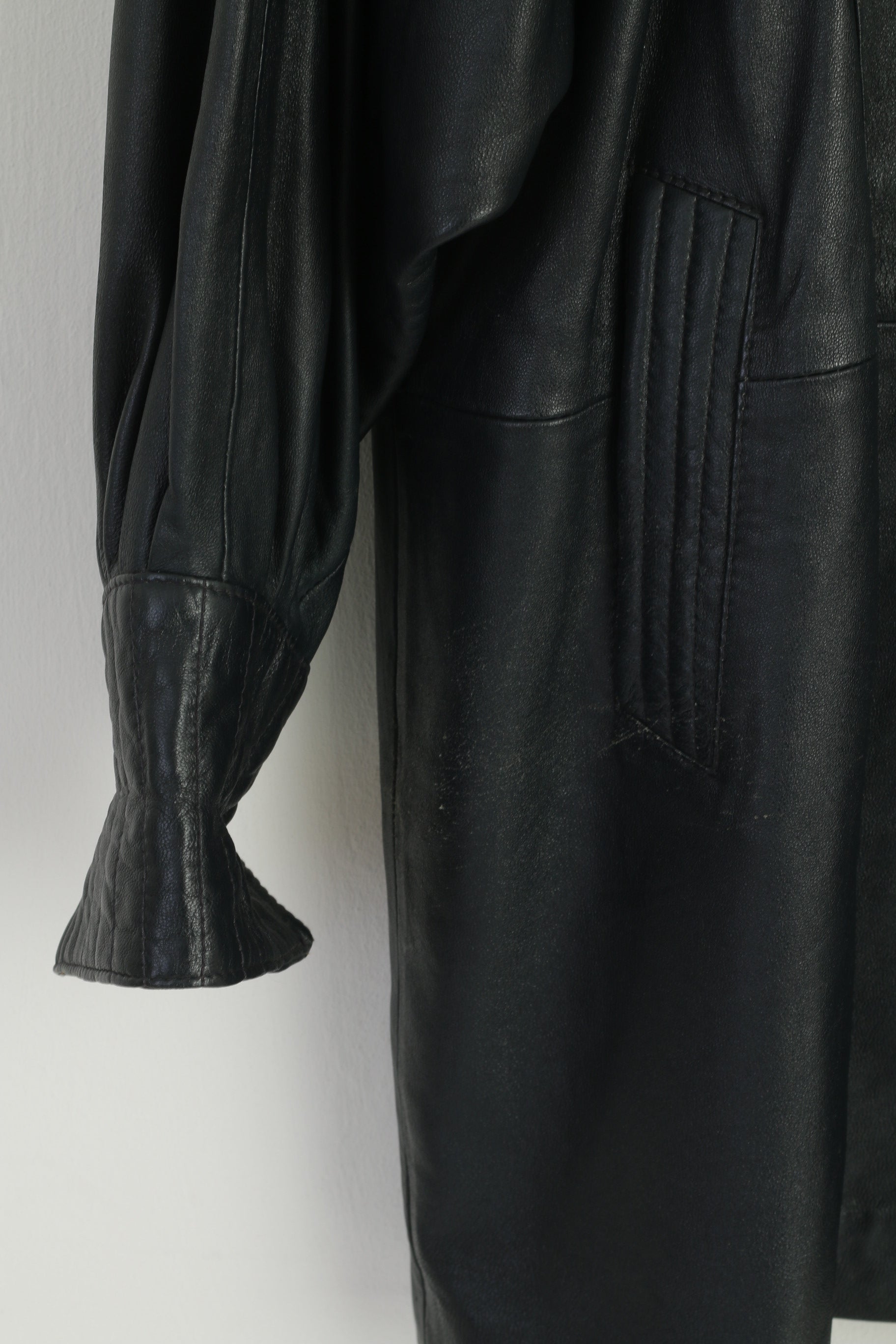 Vintage Women M Jacket Navy Soft Leather Bomber Oversize Buttoned Top