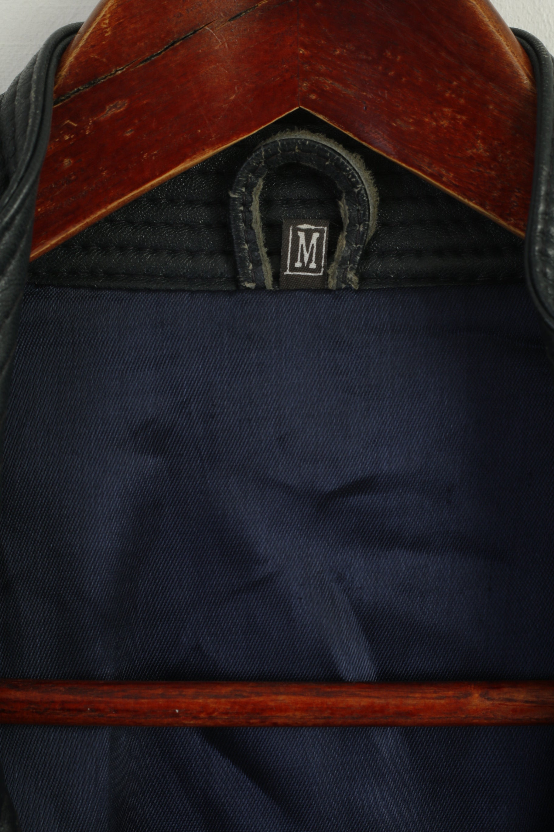 Vintage Women M Jacket Navy Soft Leather Bomber Oversize Buttoned Top