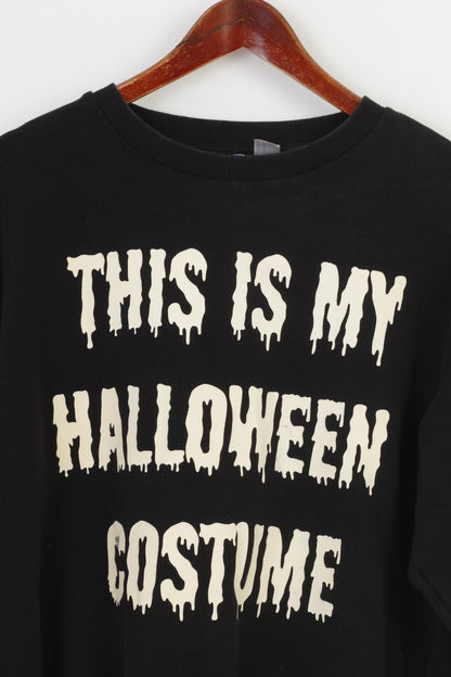 H&amp;M Woman M Sweatshirt Noir Coton Haloween Glowing Inscription Sport Top