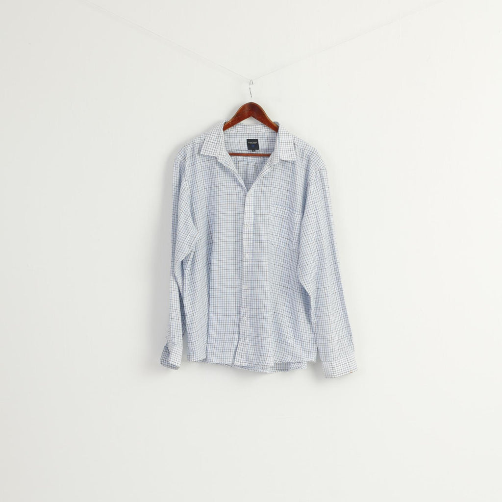 James Pringle Men XL Casual Shirt White Blue Check Cotton Long Sleeve Top