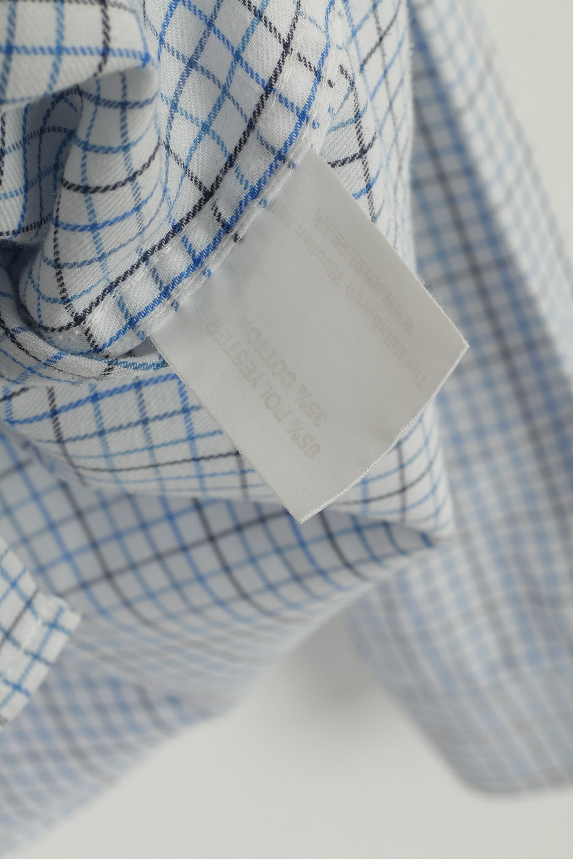 James Pringle Men XL Casual Shirt White Blue Check Cotton Long Sleeve Top