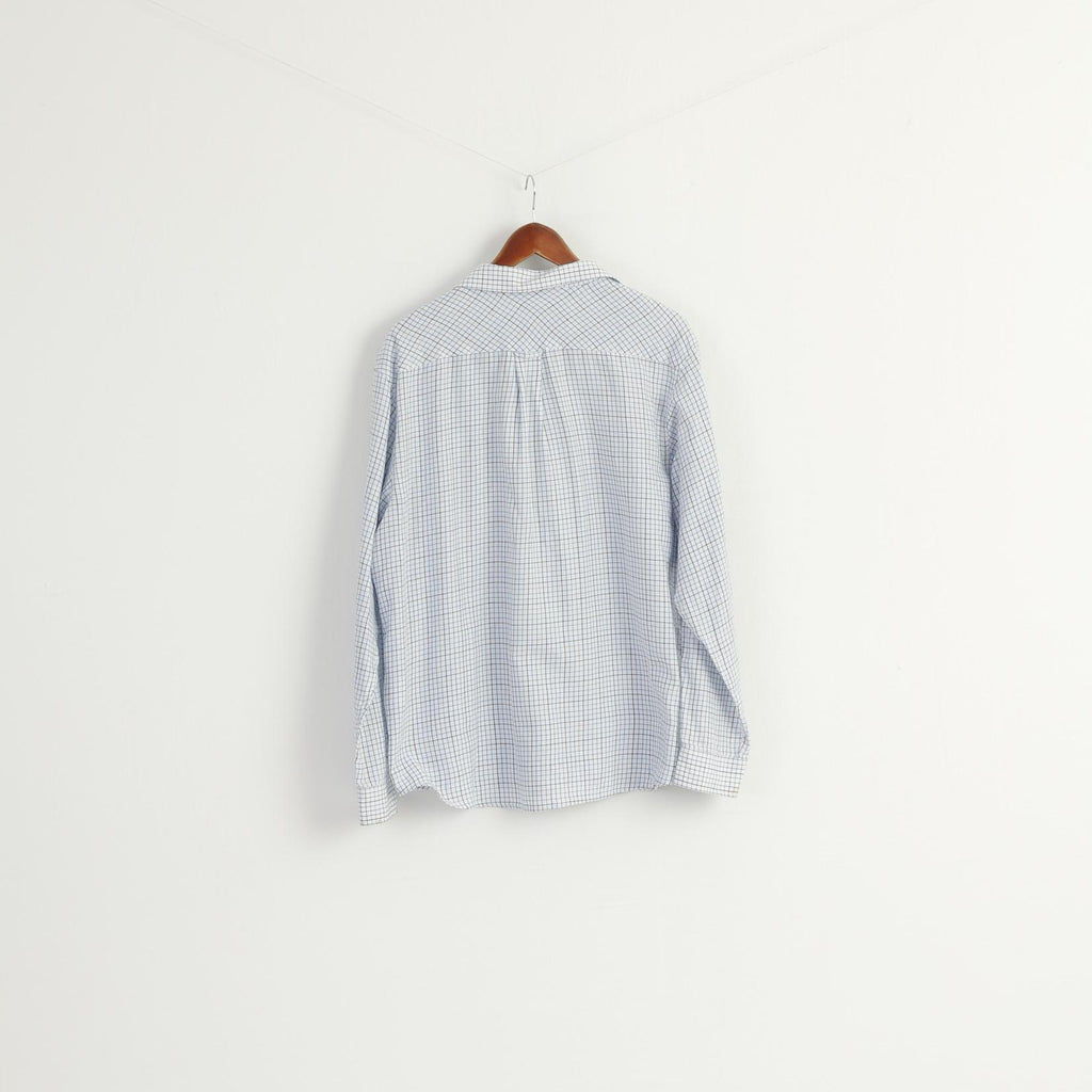 James Pringle Men XL Casual Shirt White Blue Check Cotton Long Sleeve Top