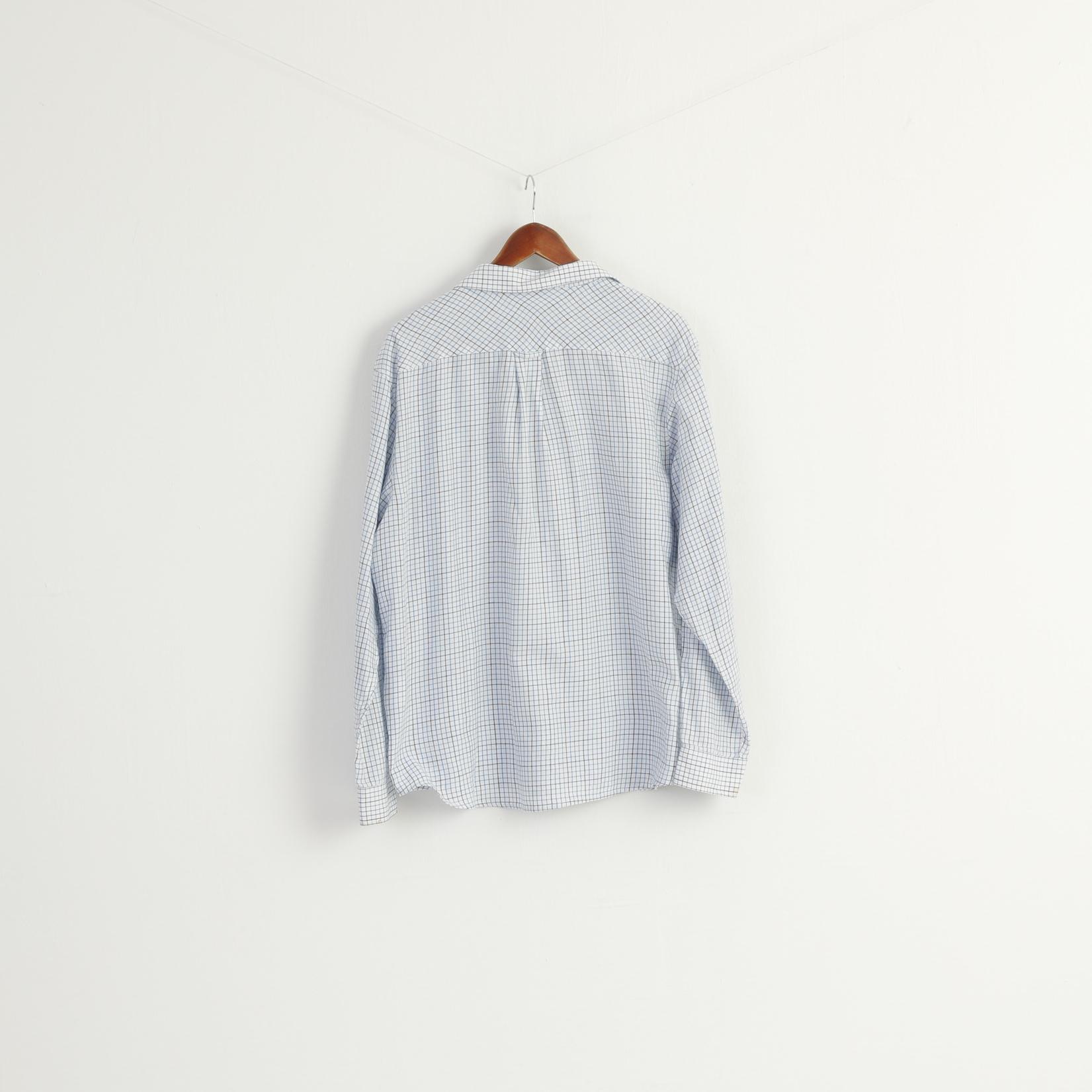 James Pringle Men XL Casual Shirt White Blue Check Cotton Long Sleeve Top