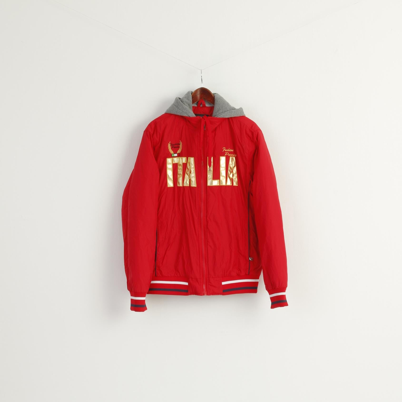 Q&A Women XXL Jacket Red Nylon Italia Hooded Full Zipper padded Unisex Top