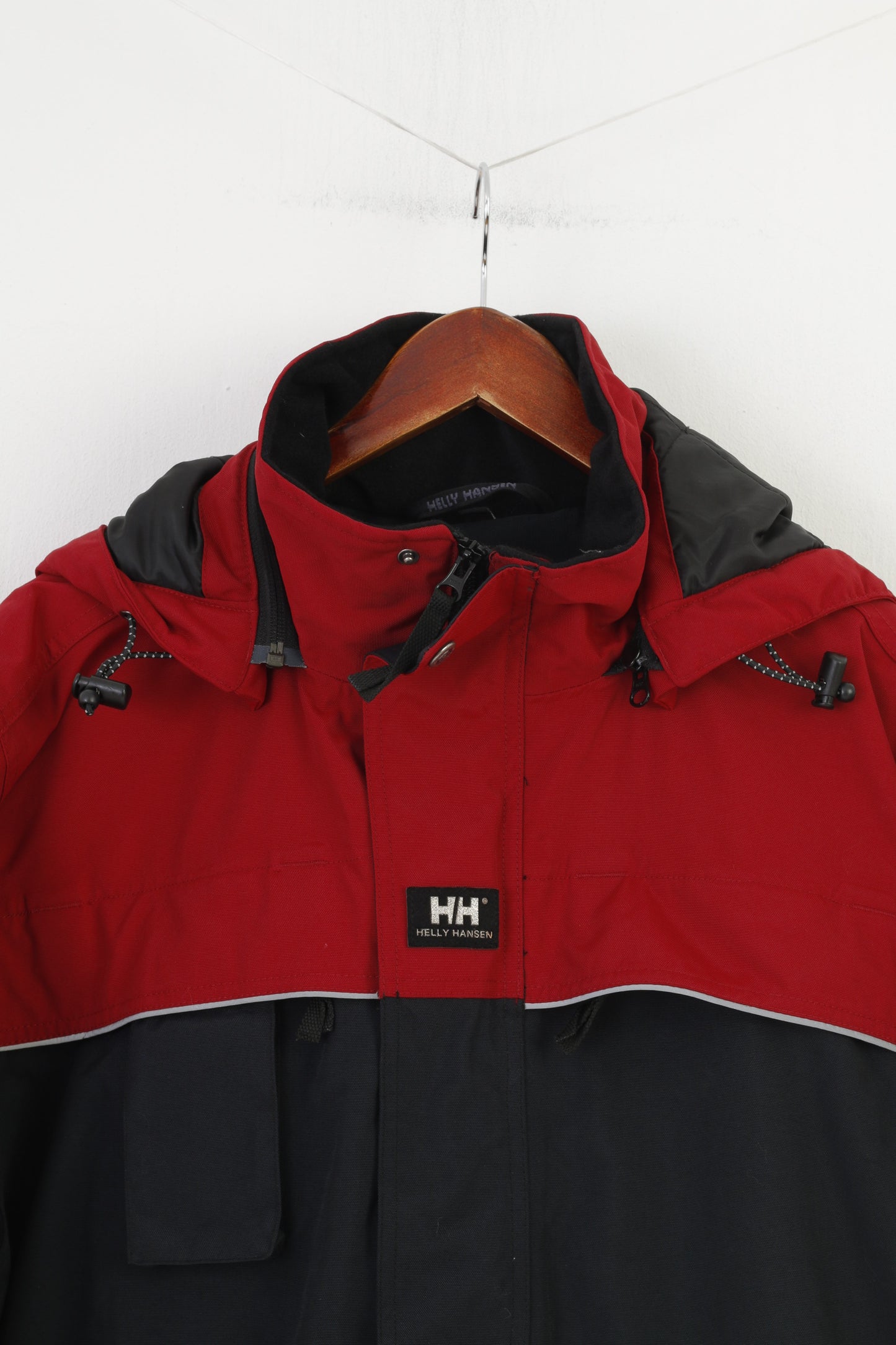 Helly Hansen Men L Jacket Padded Waterproof Detachable Hood Navy Blue Full Double Zipper Outwear Top