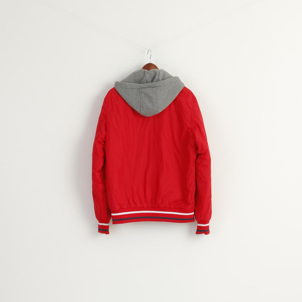 Q&A Women XXL Jacket Red Nylon Italia Hooded Full Zipper padded Unisex Top