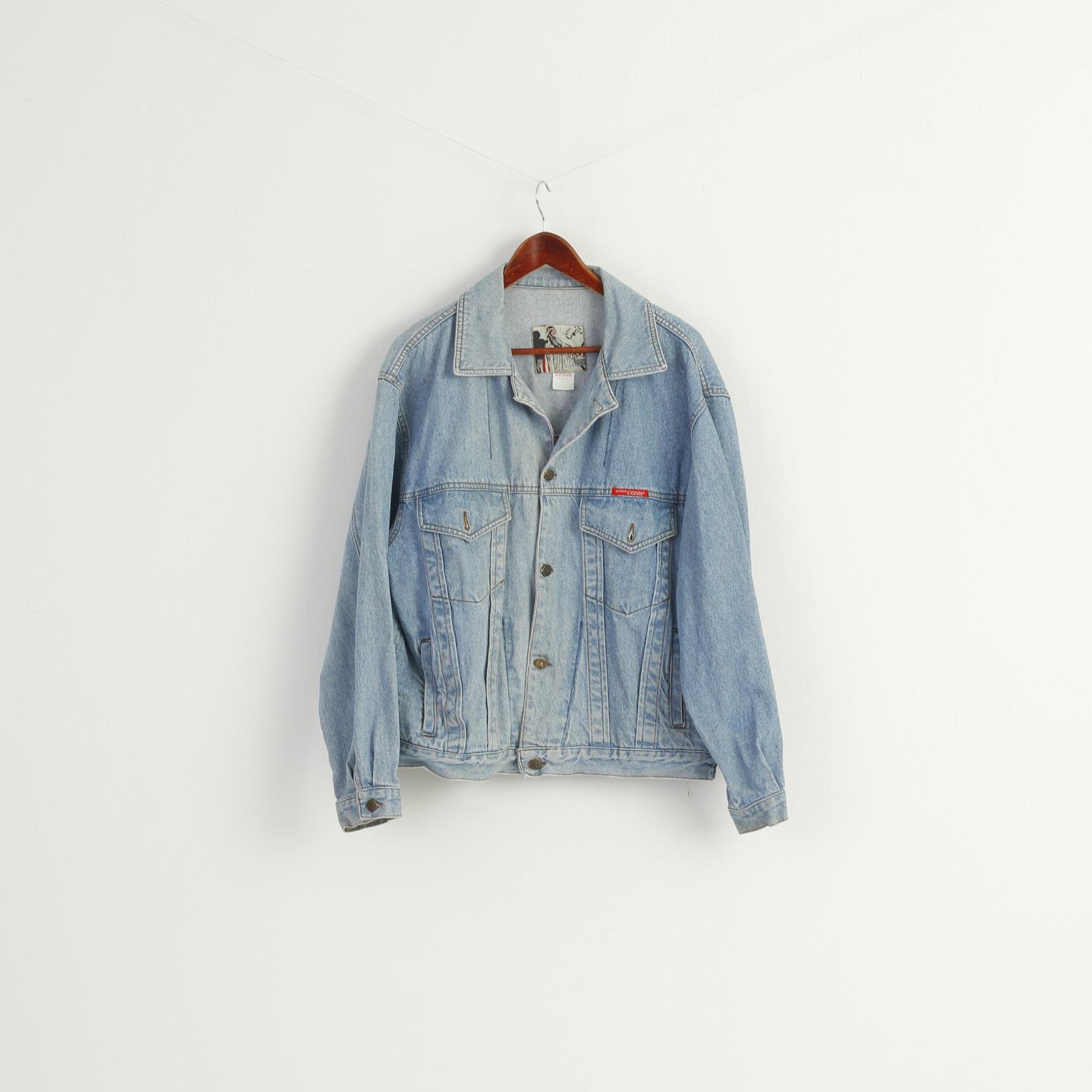SUPER CONS Men L Denim Jacket Light Blue Cotton Vintage 90s Jeans Top