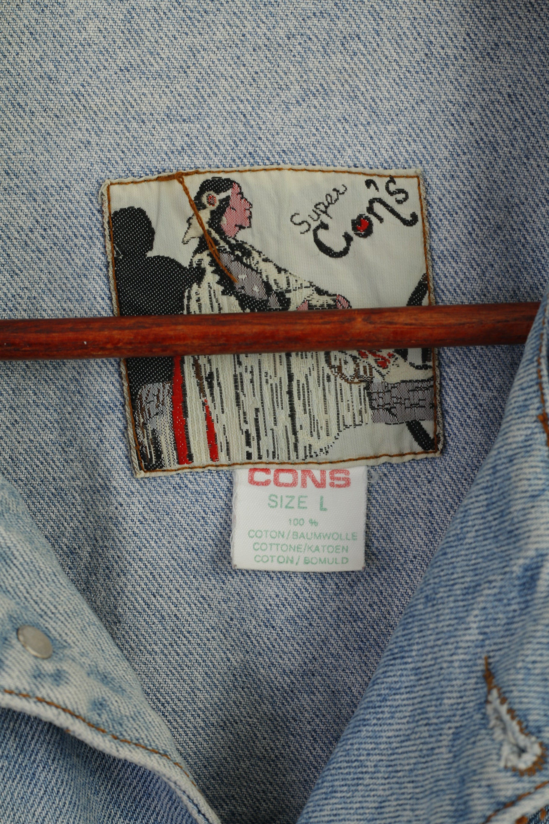 SUPER CONS Men L Denim Jacket Light Blue Cotton Vintage 90s Jeans Top