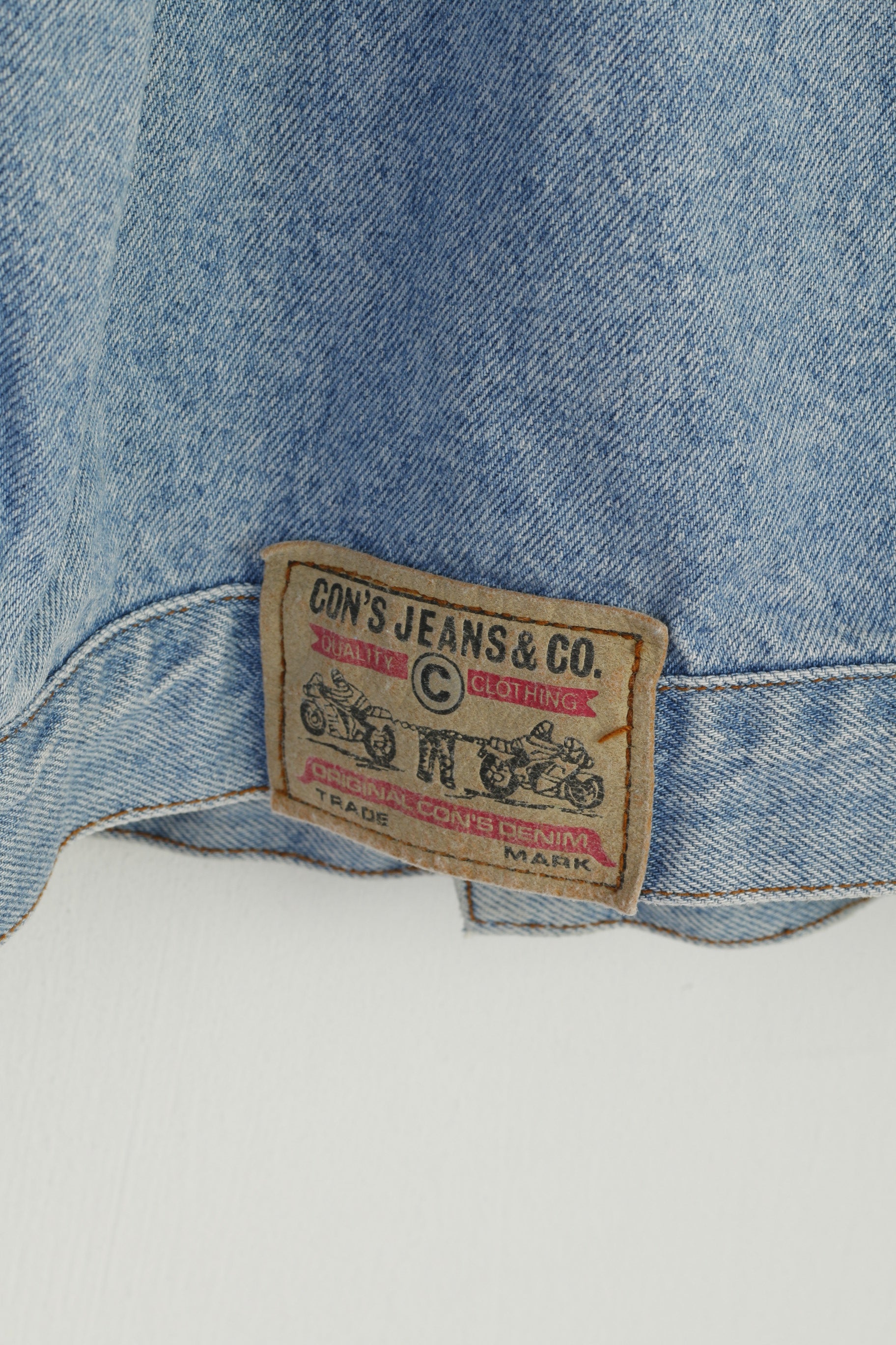 SUPER CONS Men L Denim Jacket Light Blue Cotton Vintage 90s Jeans Top