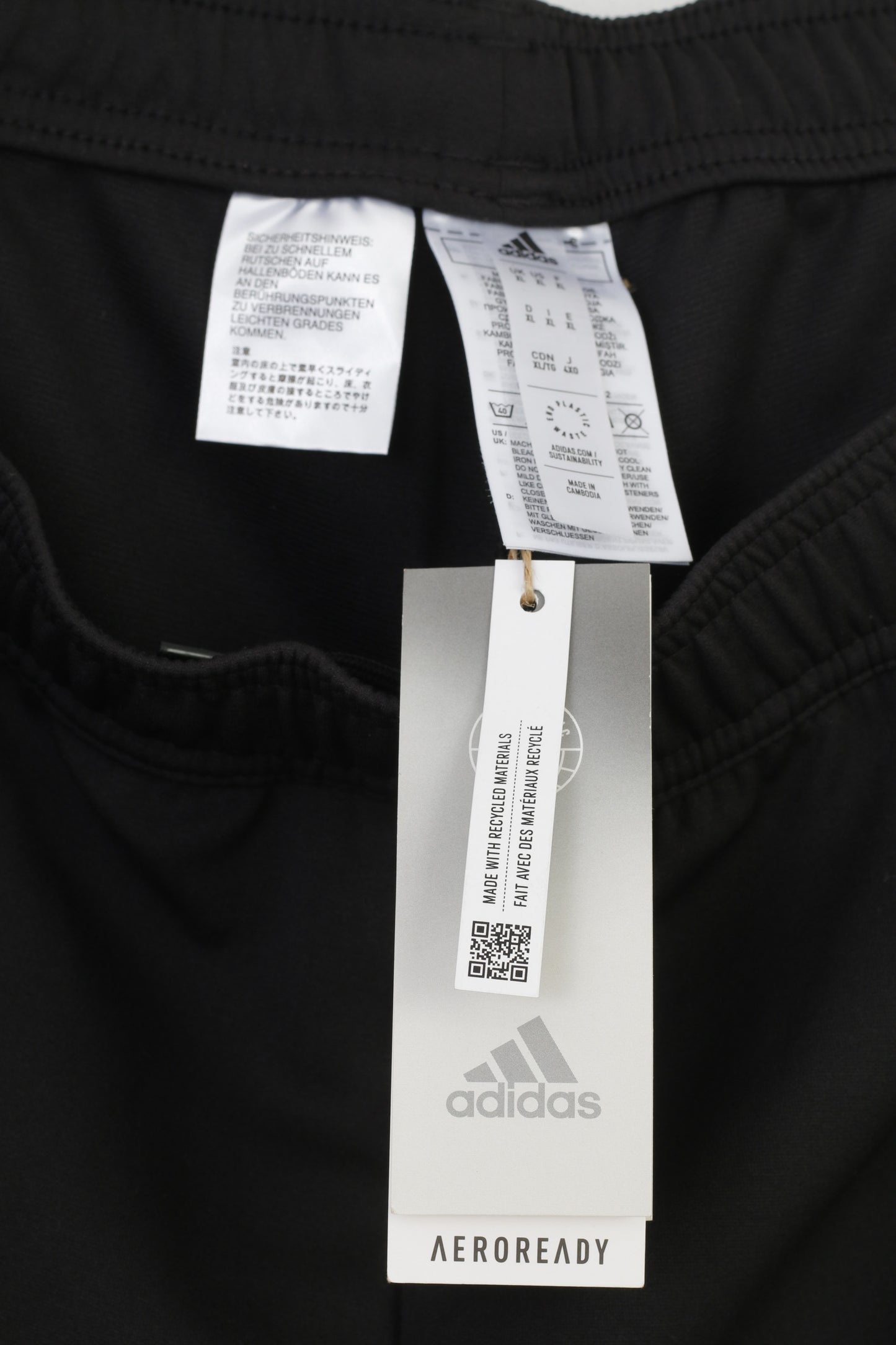 New Adidas Men XL Trousers 3Stripes Black Sport Elastic Waistband Sport Top