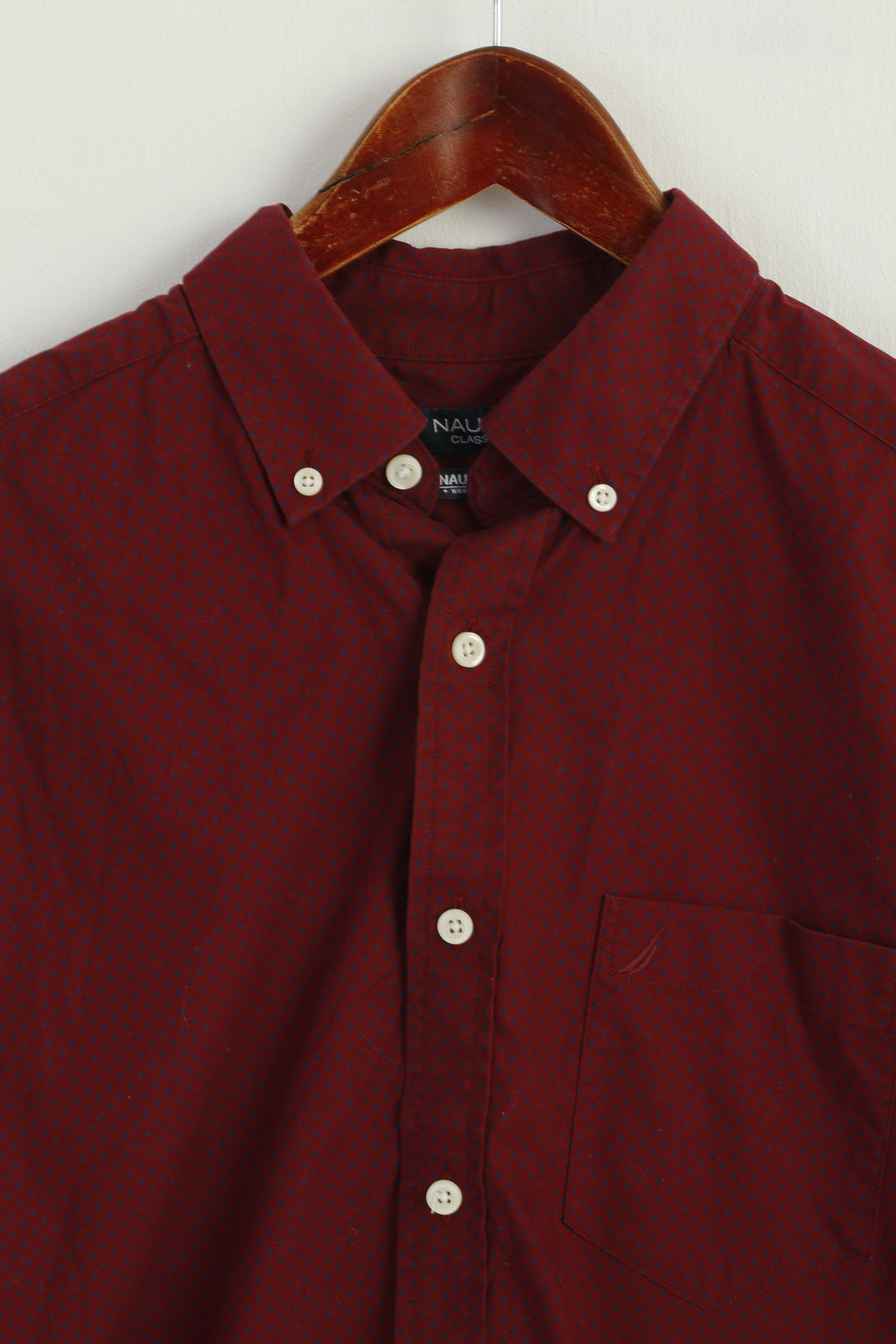 Nautica Men M Casual Shirt Maroon Cotton Classic Fit  Flex Long Sleeve Top