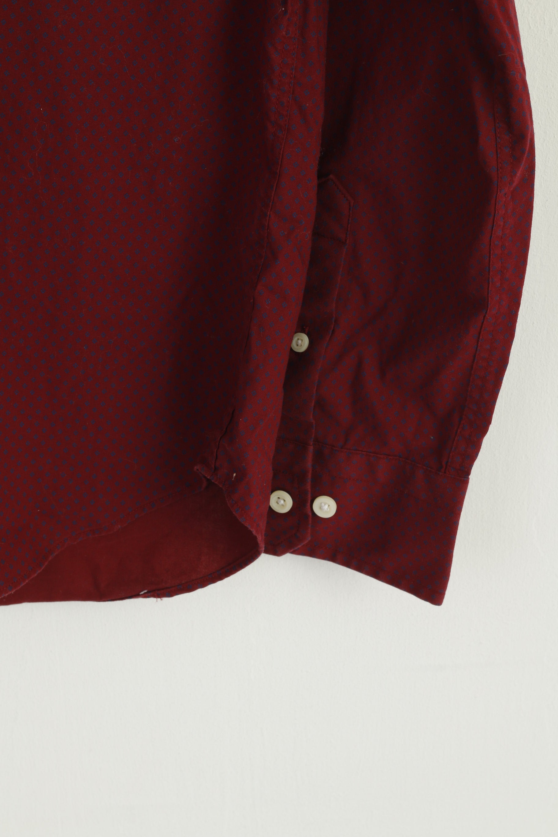 Nautica Men M Casual Shirt Maroon Cotton Classic Fit  Flex Long Sleeve Top