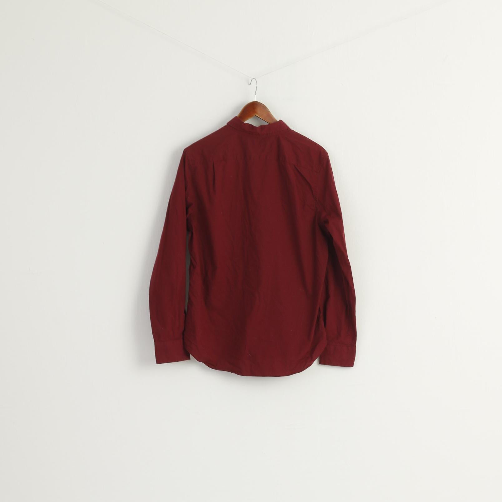 Nautica Men M Casual Shirt Maroon Cotton Classic Fit  Flex Long Sleeve Top