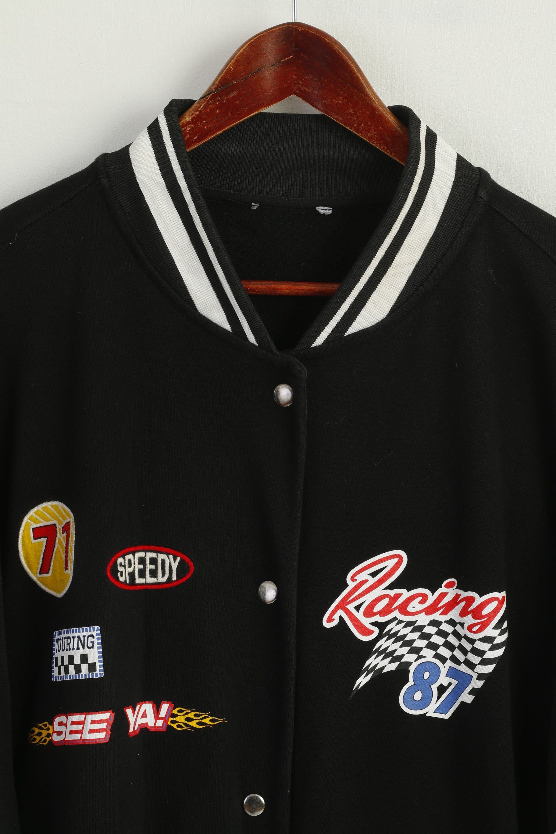 Racing 87 Women XXL Sweatshirt Black Cotton Emroidered Baseball Snap Top