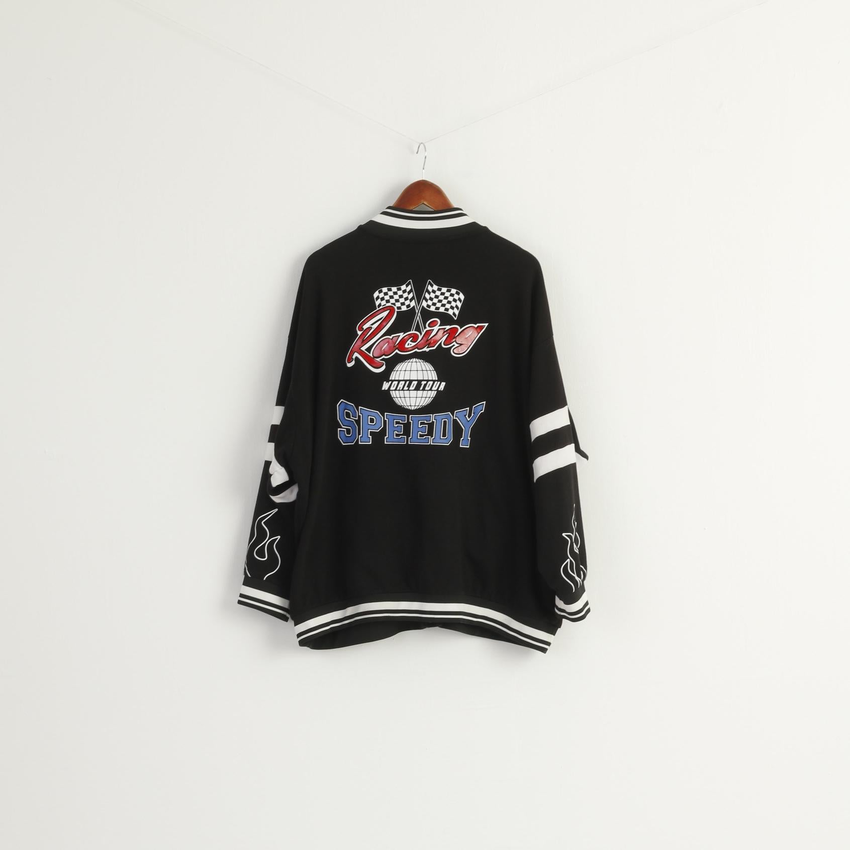 Racing 87 Women XXL Sweatshirt Black Cotton Emroidered Baseball Snap Top