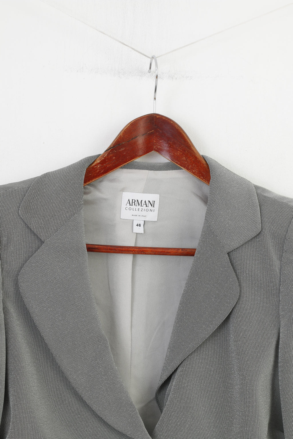 Armani Collezioni Woman 46 M Jacket Bottoms Vintage Breasted Shoulder Pads Grey Long Sleeve Top