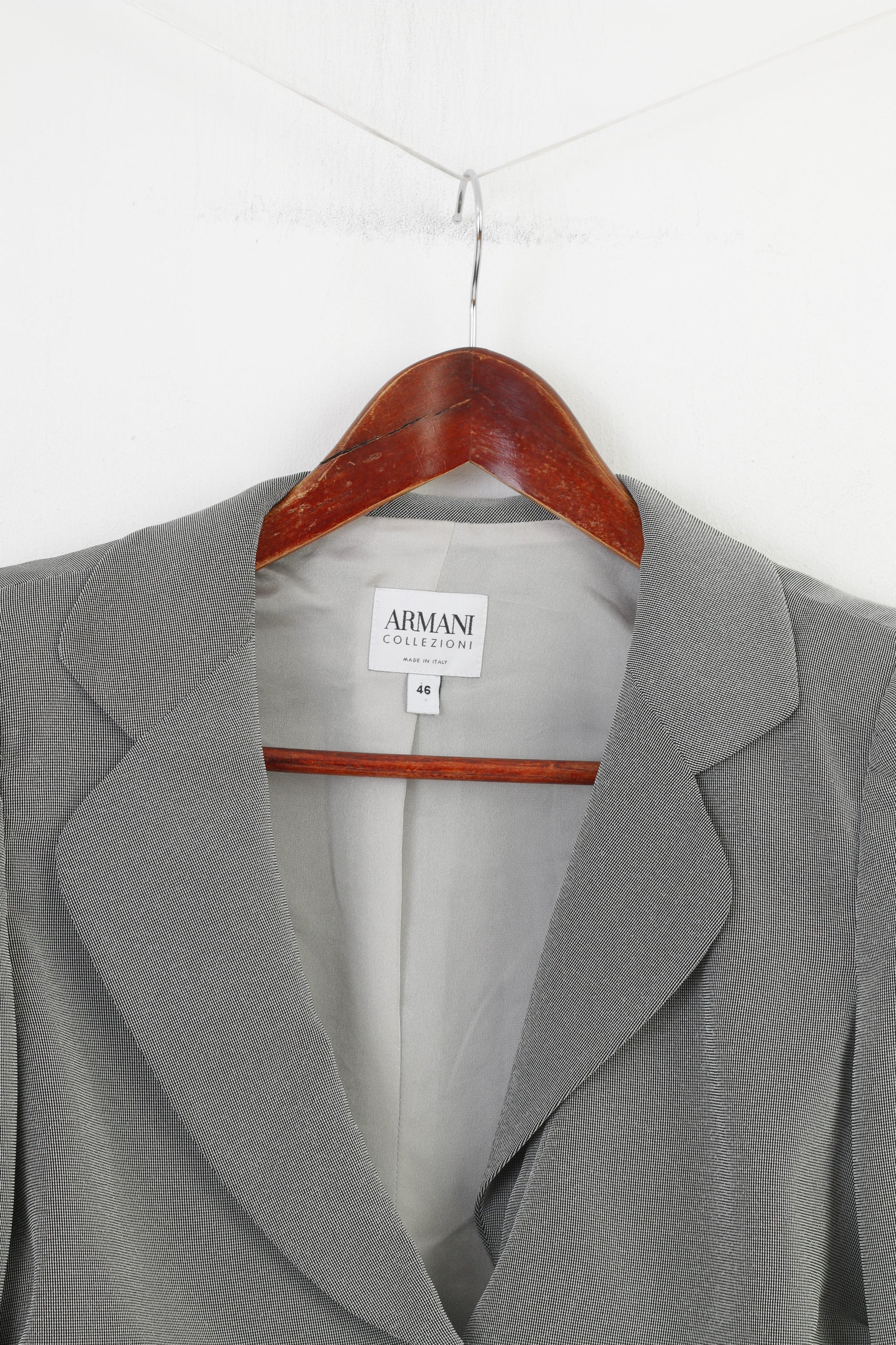 Armani Collezioni Woman 46 M Jacket Bottoms Vintage Breasted Shoulder Pads Grey Long Sleeve Top
