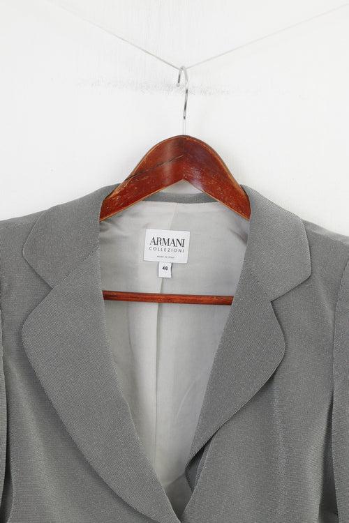 Armani Collezioni Woman 46 M Jacket Bottoms Vintage Breasted Shoulder Pads Grey Long Sleeve Top