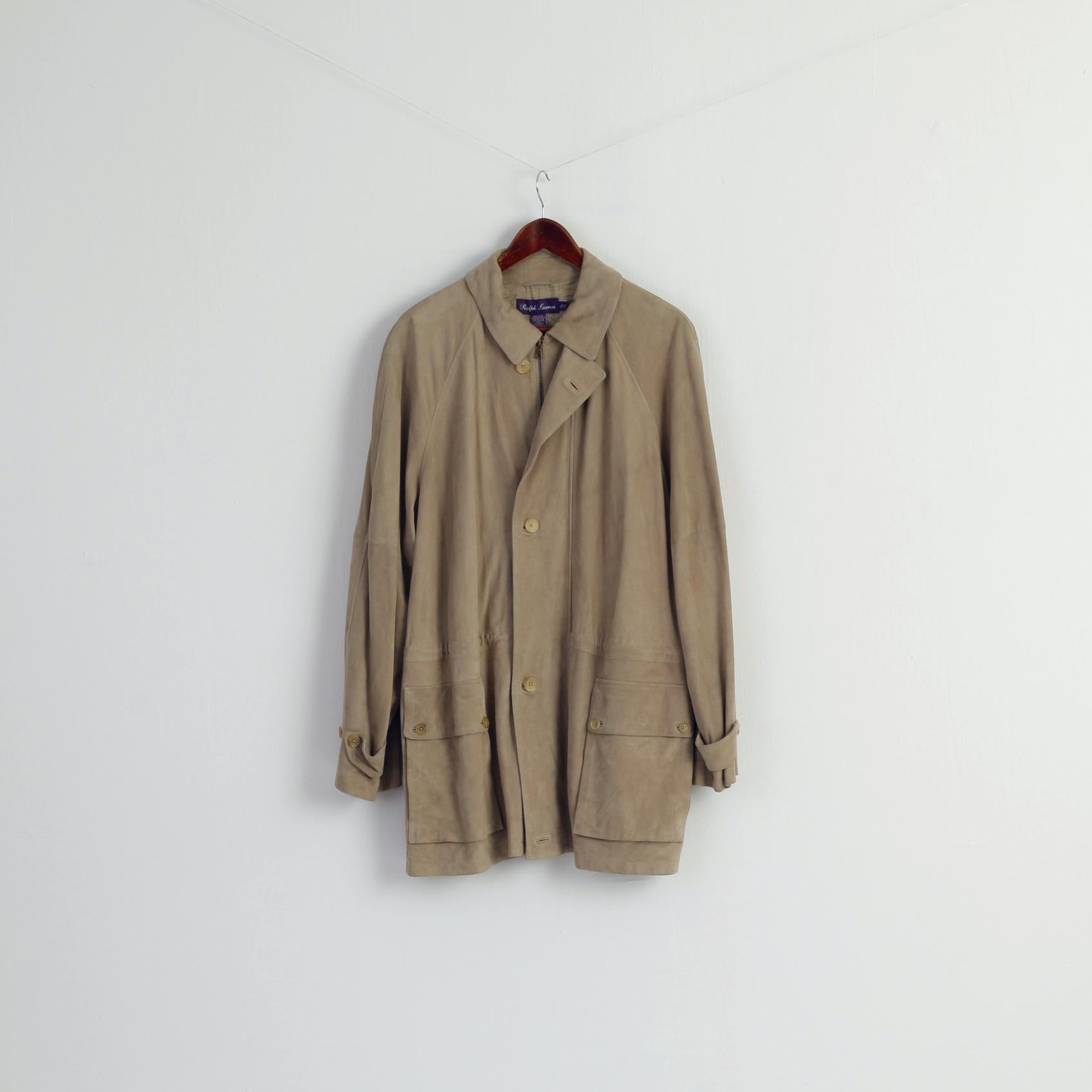 Ralph Lauren Men L Coat Gray Leather Suede Purple Label Vintage Zip Up Made in Italy