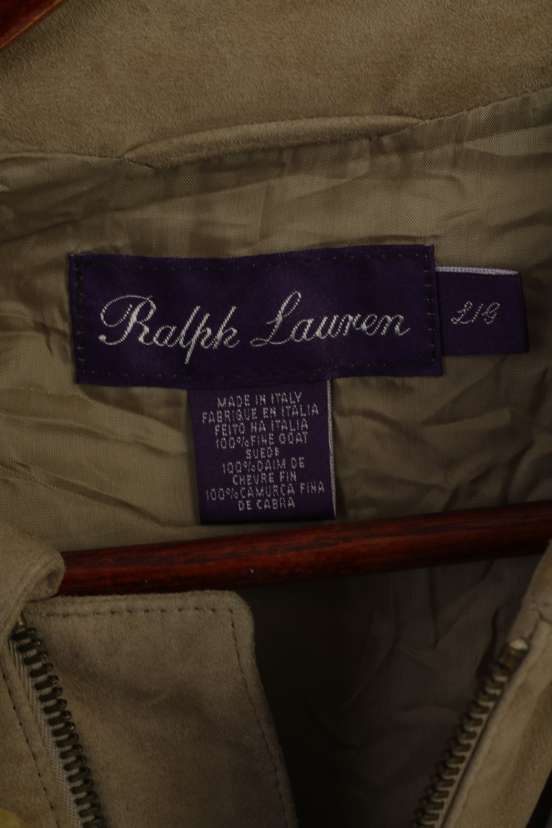 Ralph Lauren Men L Coat Gray Leather Suede Purple Label Vintage Zip Up Made in Italy