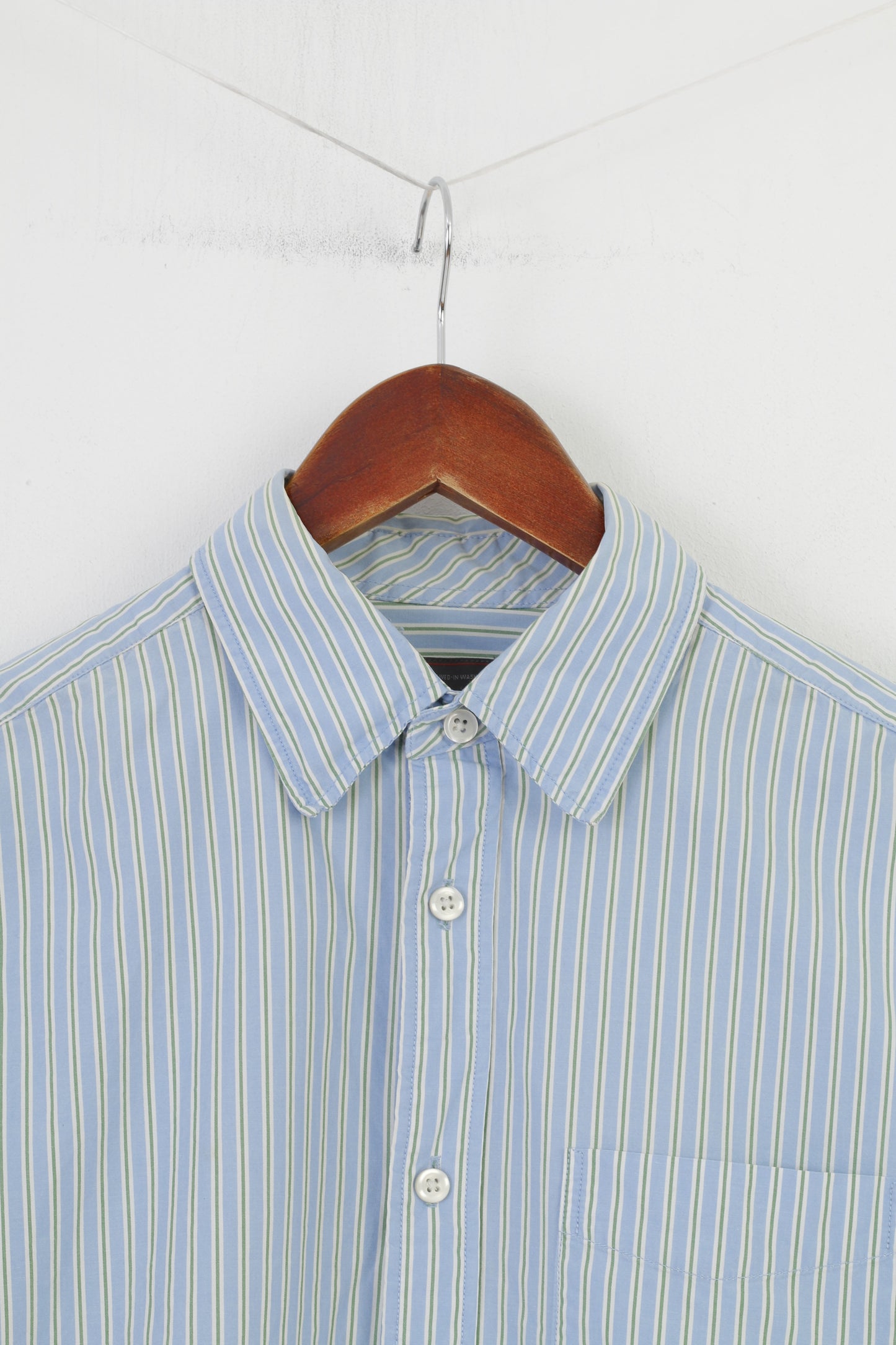 Gap Men M Casual Shirt Striped Blue Collar Long Sleeve Cotton Bottoms Top