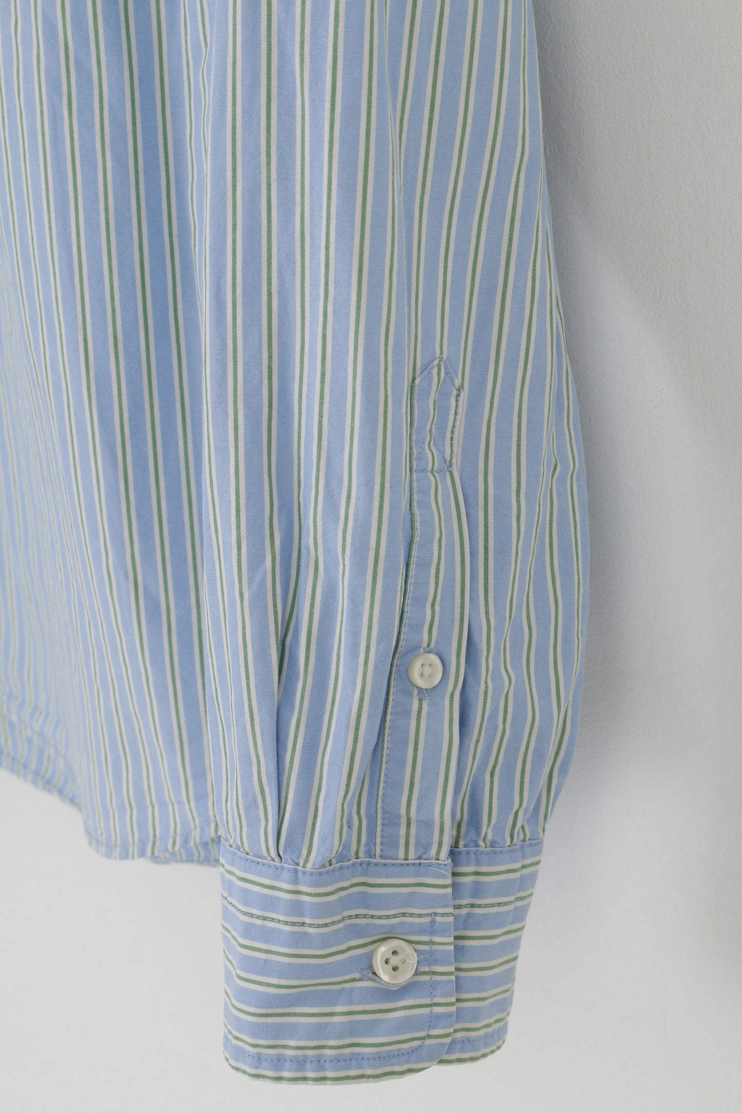 Gap Men M Casual Shirt Striped Blue Collar Long Sleeve Cotton Bottoms Top