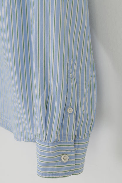 Gap Uomo M Camicia Casual a Righe Colletto Blu a Maniche Lunghe in Cotone Pantaloni Top