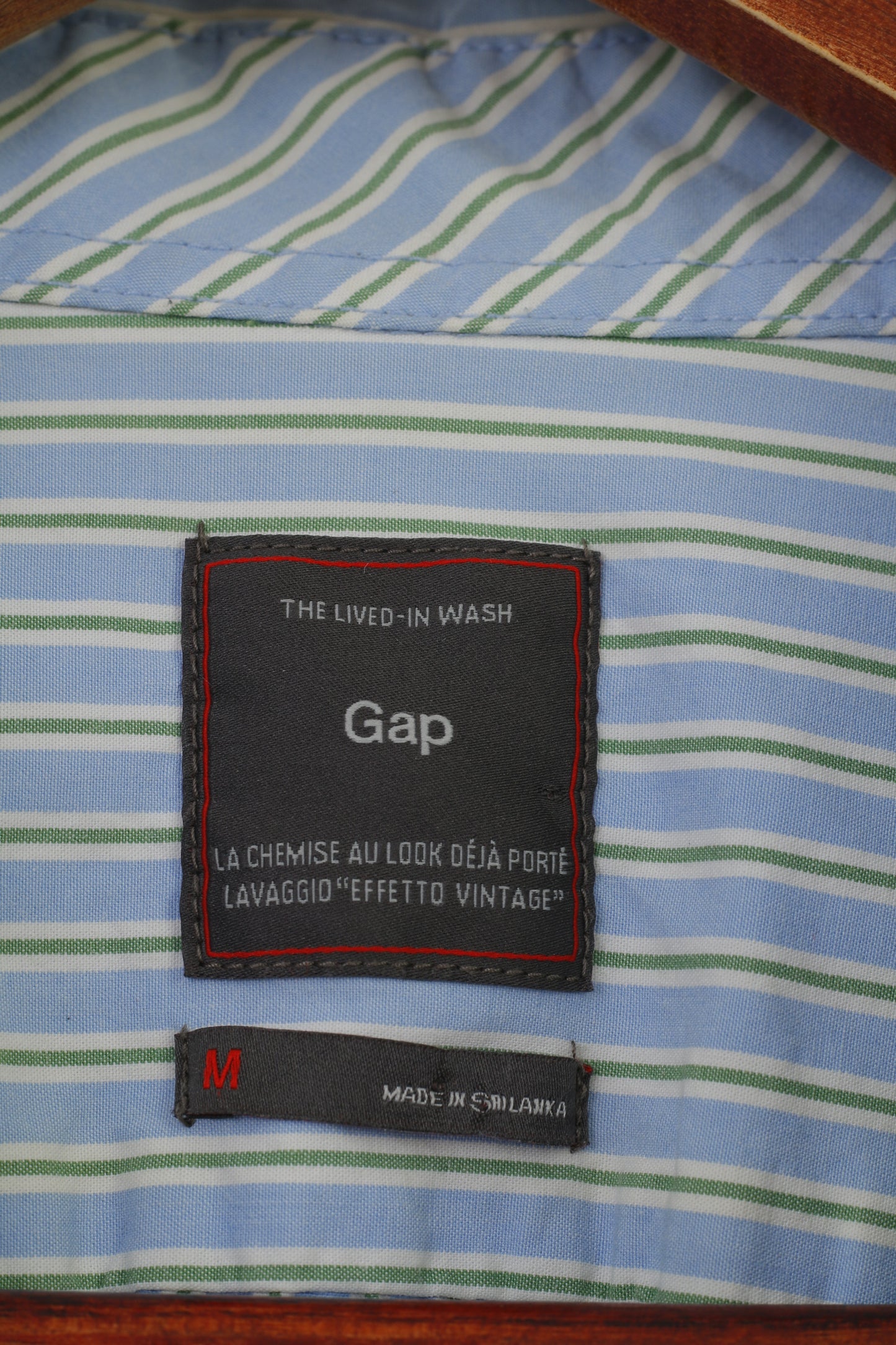 Gap Men M Casual Shirt Striped Blue Collar Long Sleeve Cotton Bottoms Top