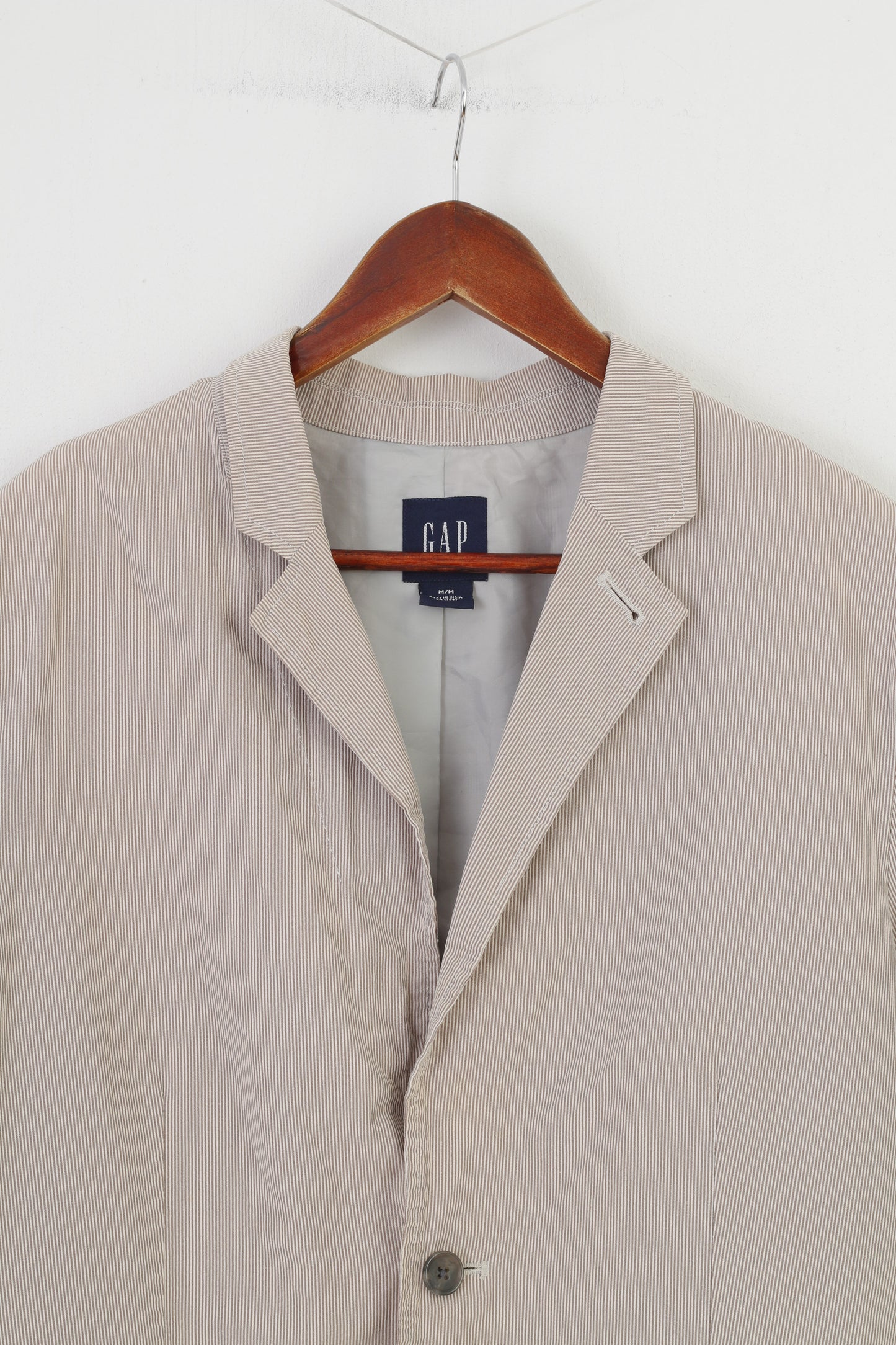 Gap Uomo M Blazer con petto a righe beige Pantaloni in cotone Elegante top vintage