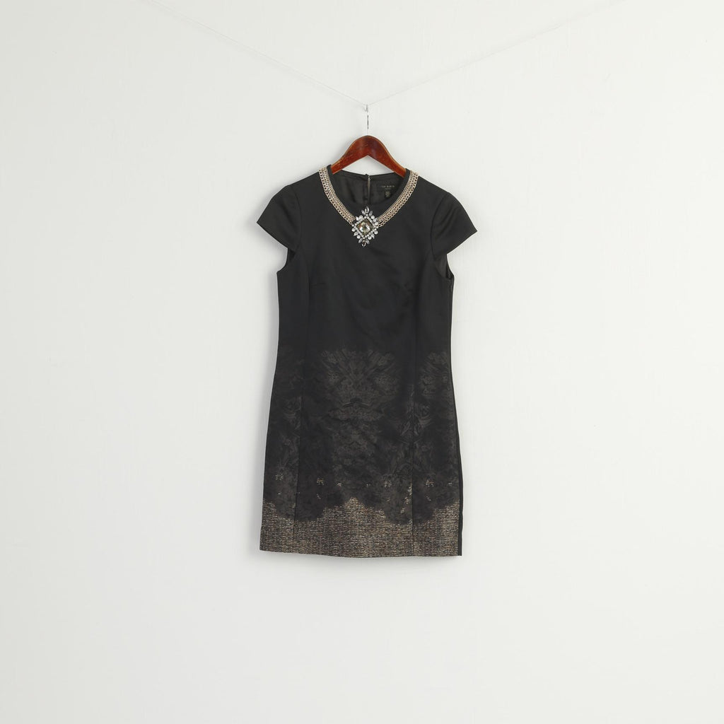Ted Baker Women 1 S Mini Dress Black Shiny Chains Diamonds Elegant