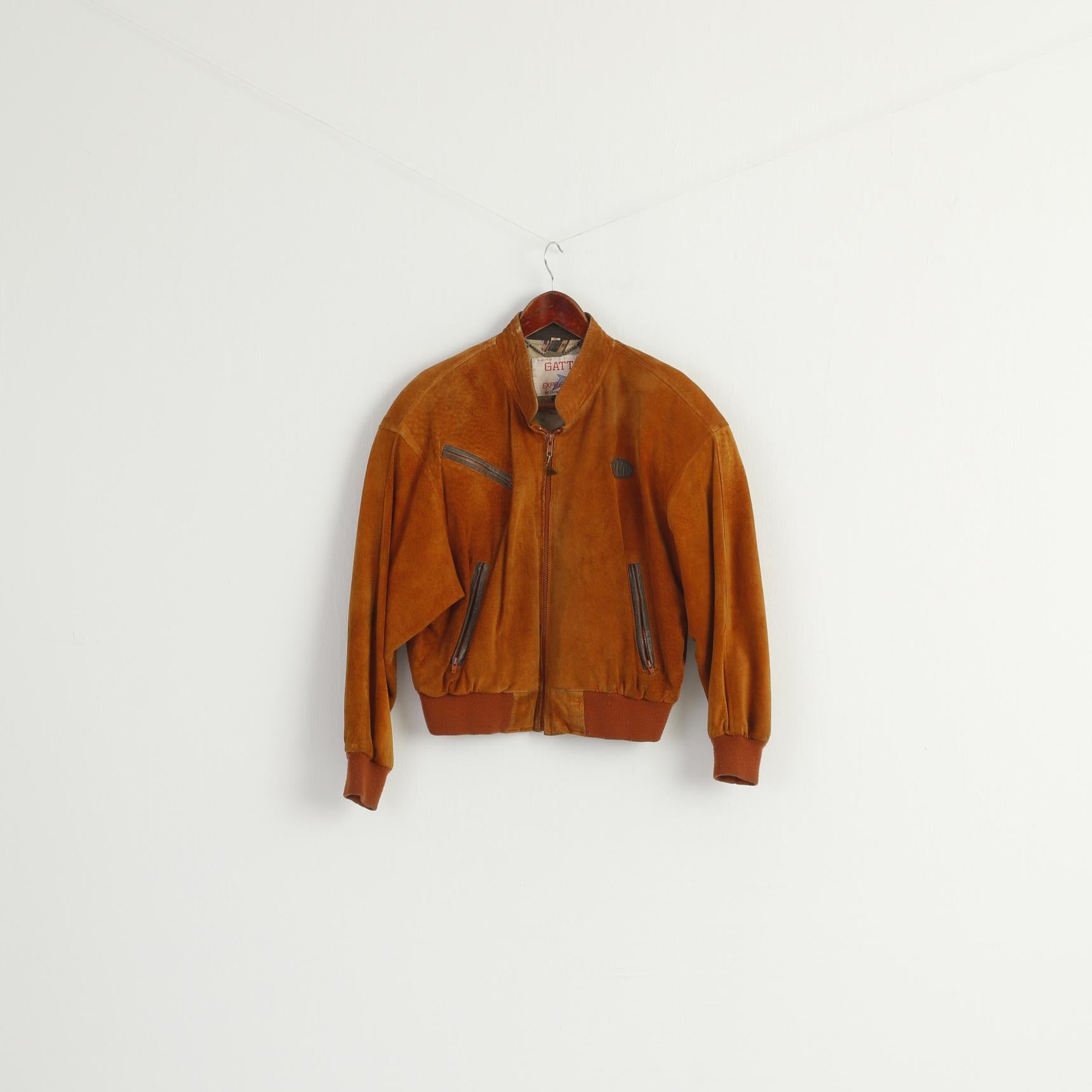 GATTO Women 36 S Jacket Brick Leather Vintage Shoulder Pads Biker Zip Up Top