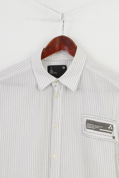 G-Star Camicia casual da uomo L Top elegante in cotone a maniche lunghe bianco a righe