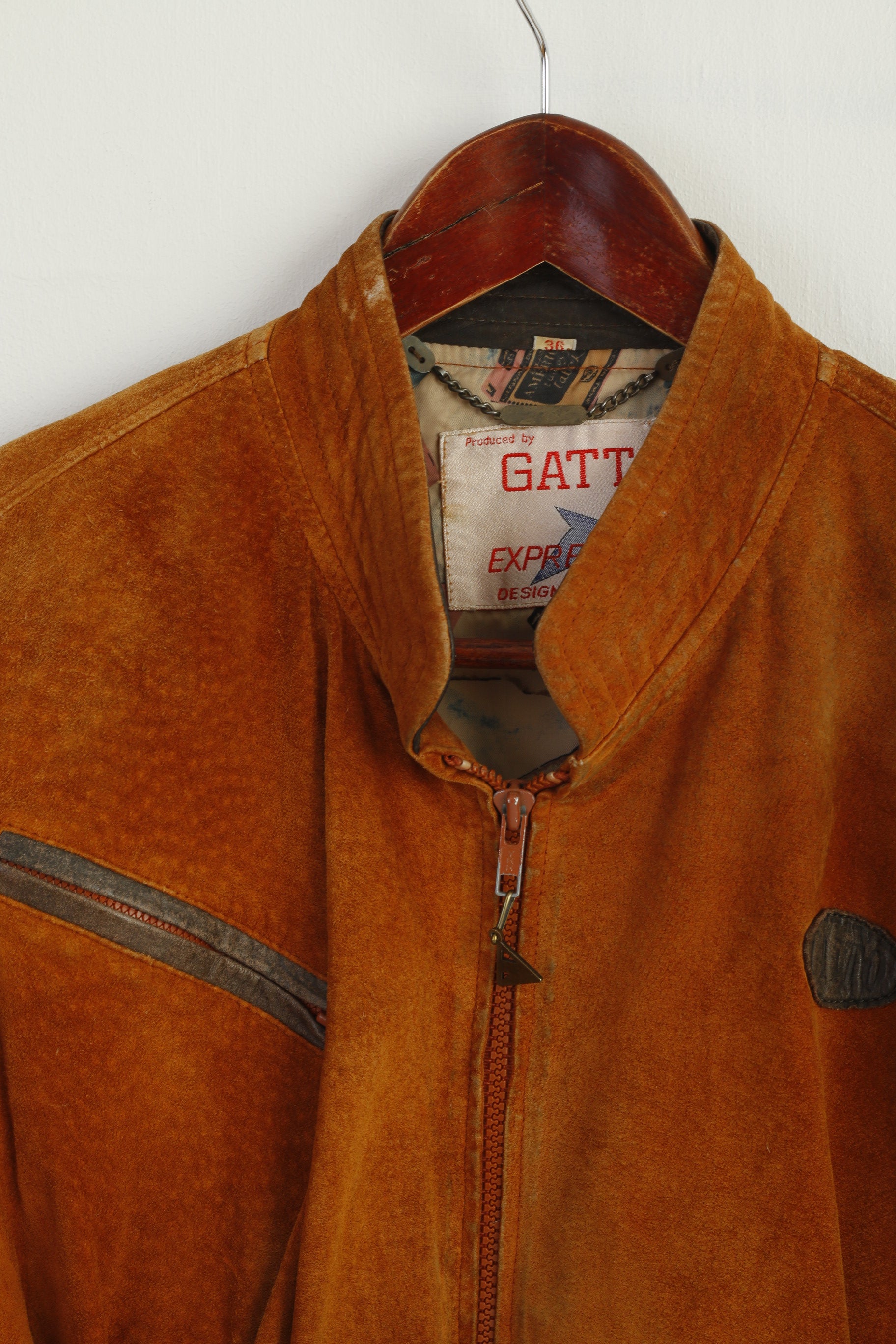 GATTO Women 36 S Jacket Brick Leather Vintage Shoulder Pads Biker Zip Up Top