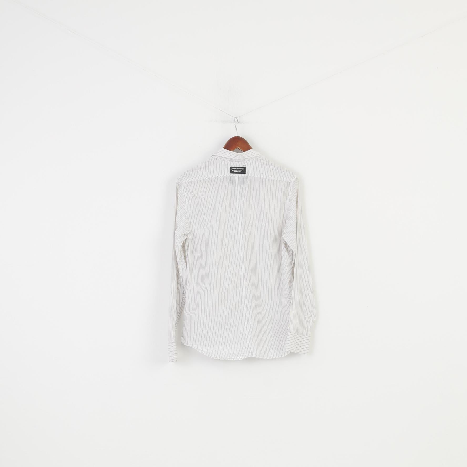 G-Star Men L Casual Shirt Striped White Long Sleeve Cotton Elegant Top