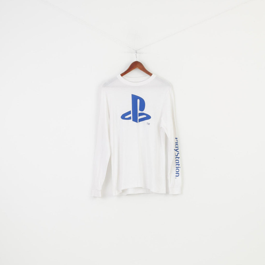 Primark Men M Longsleeve White Cotton Playstation Game Sport Top