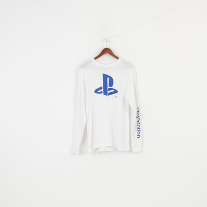 Primark Men M Longsleeve White Cotton Playstation Game Sport Top