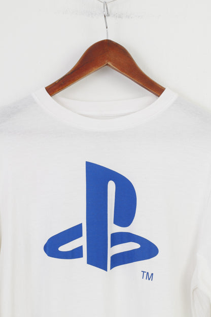 Primark Men M Maglia a maniche lunghe in cotone bianco per Playstation Game Sport