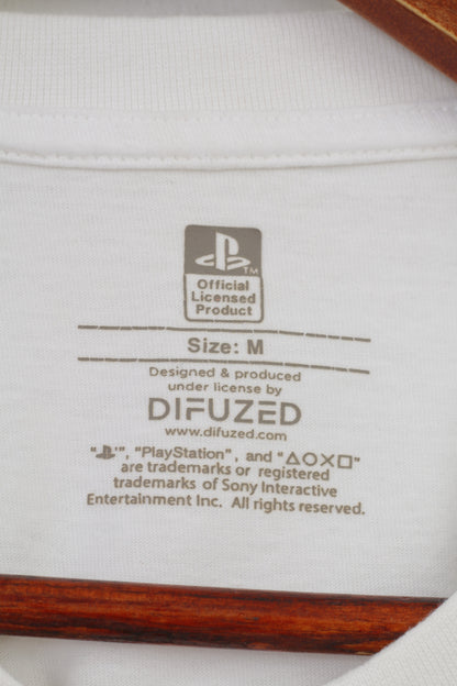 Primark Men M Maglia a maniche lunghe in cotone bianco per Playstation Game Sport