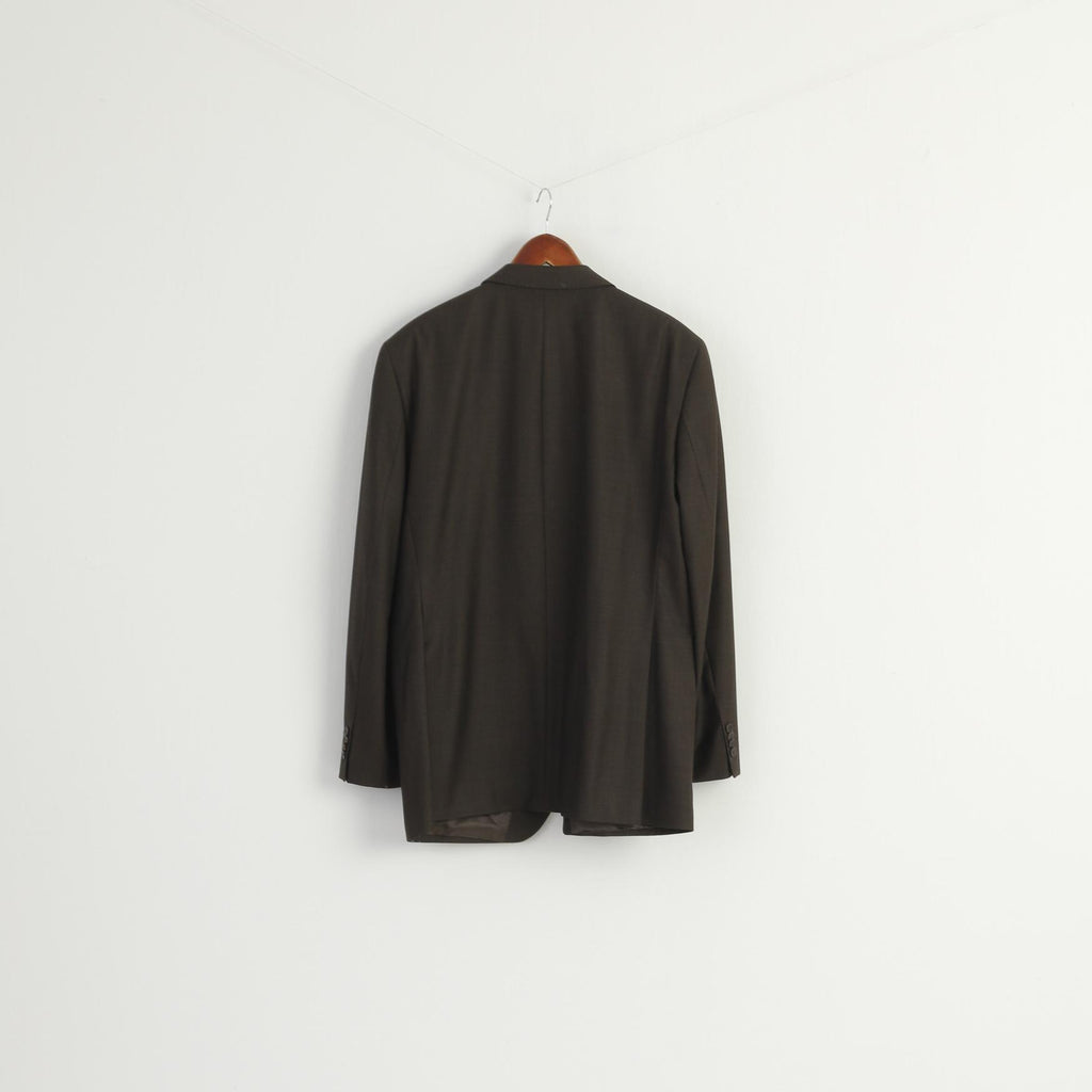 Paul Rosen Men 54 44 Blazer Brown Grey 100% Wool Shiny Single Breasted Jacket