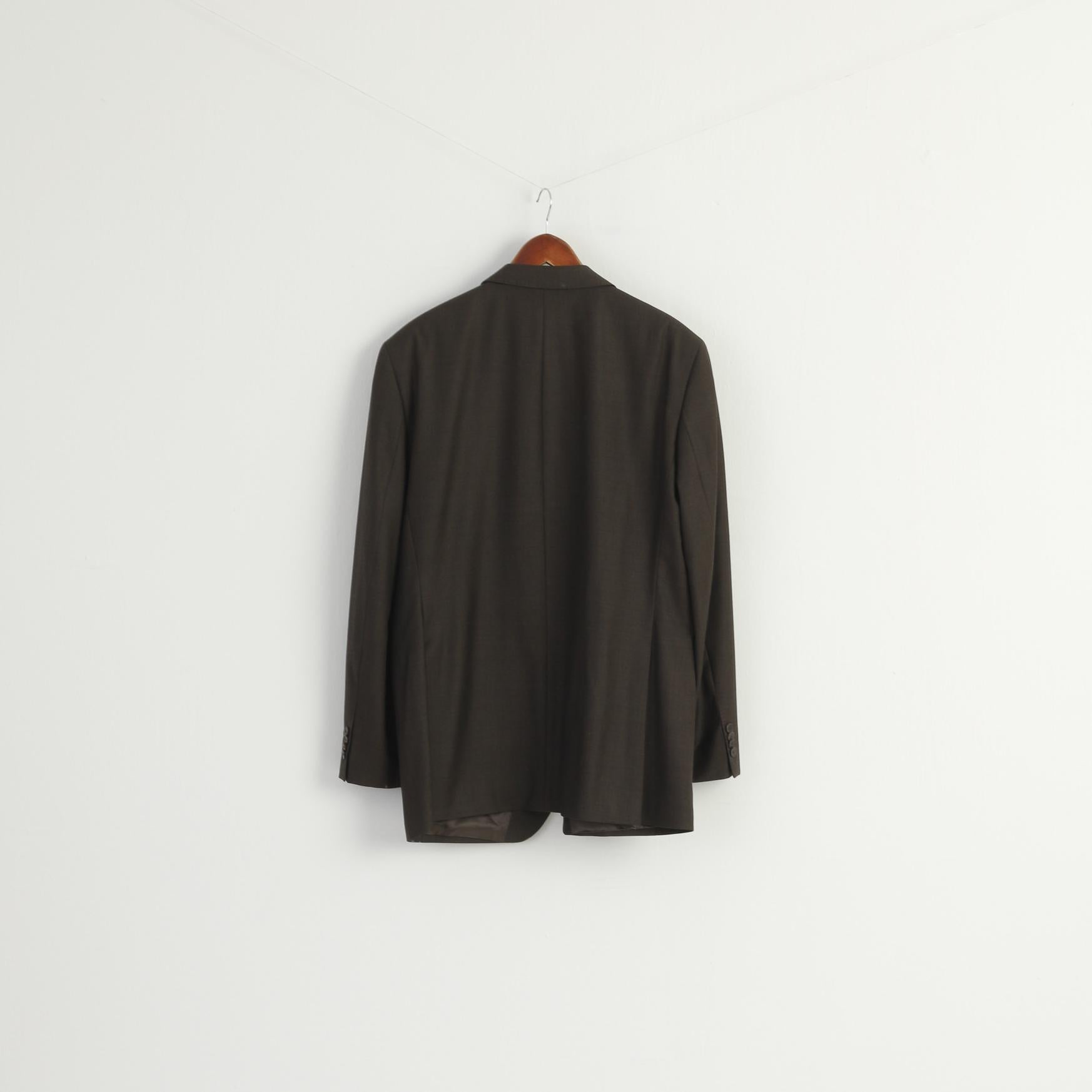 Paul Rosen Men 54 44 Blazer Brown Grey 100% Wool Shiny Single Breasted Jacket