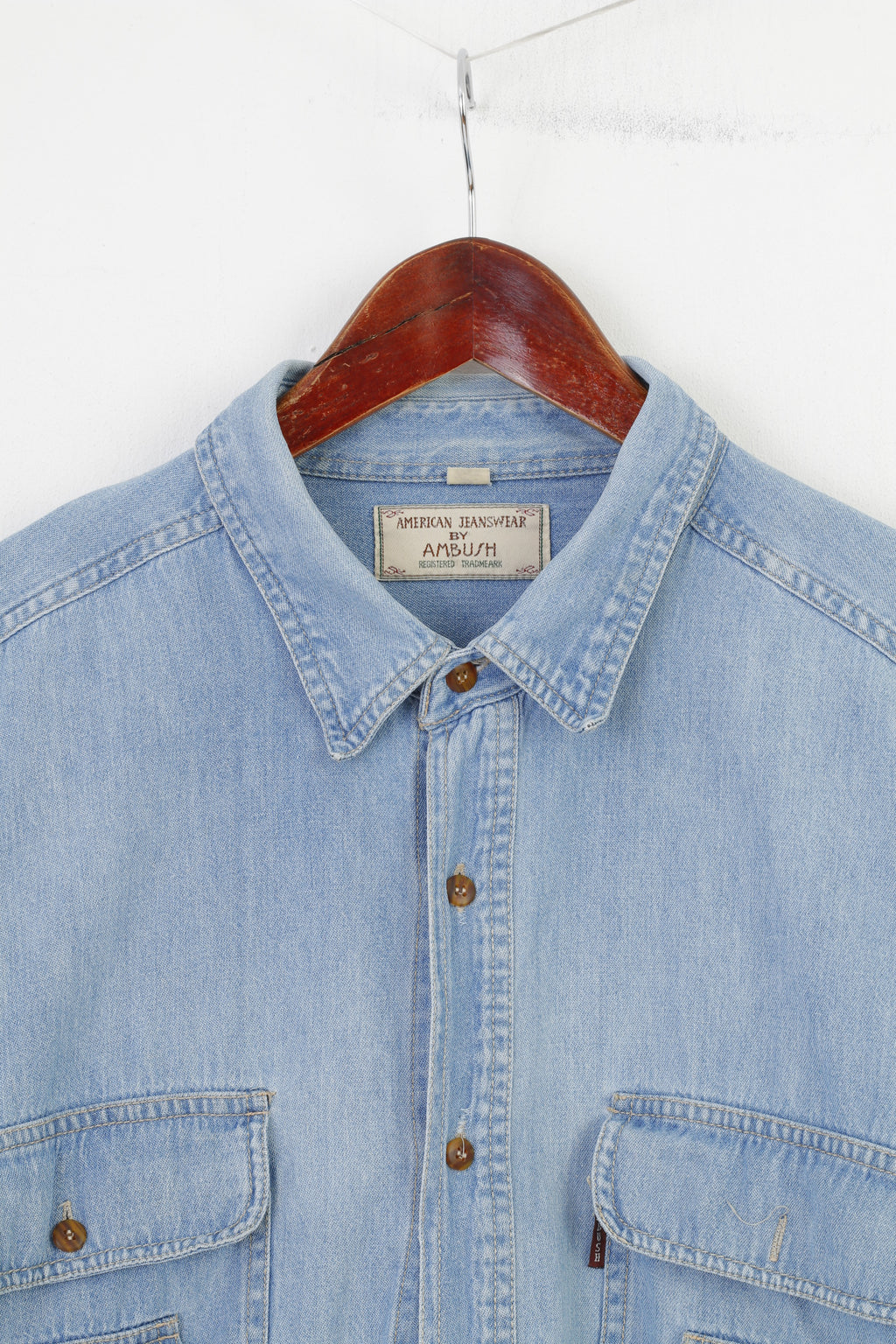 Ambush Camicia jeans XXL da uomo Blu American Jeanswear Top in cotone a maniche lunghe con colletto