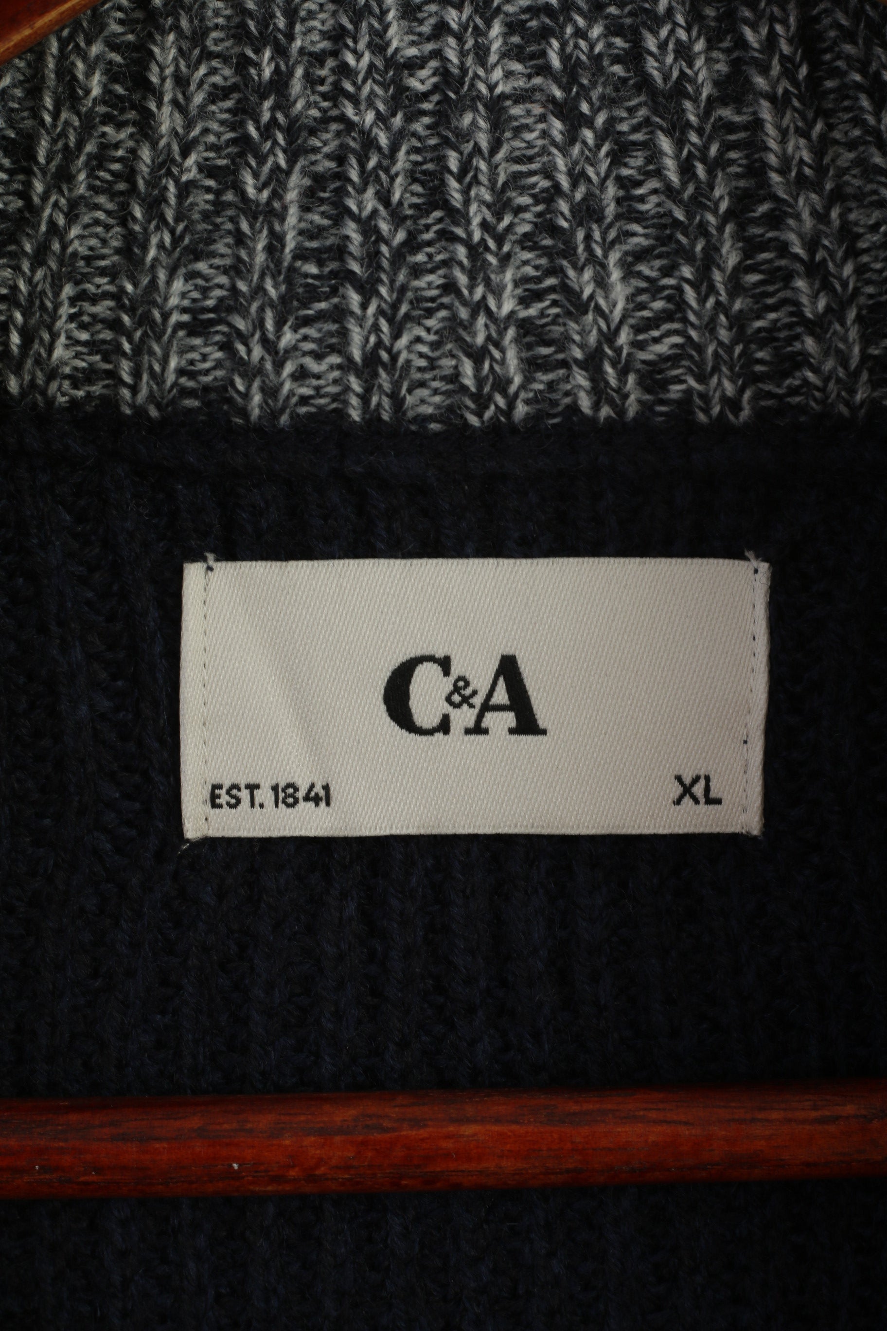 C&A Men XL Jumper Navy Cotton Zip Neck Winter Aztec Printed Sweater