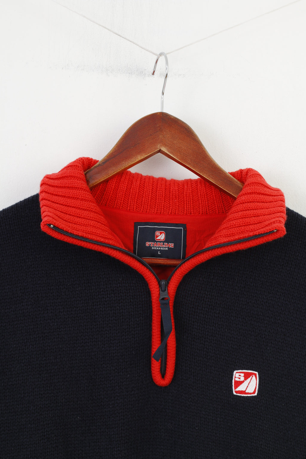 Starling Men L Jumper Navy Blue Collar Zip Neck Pockets Long Sleeve Ocean Gear Top