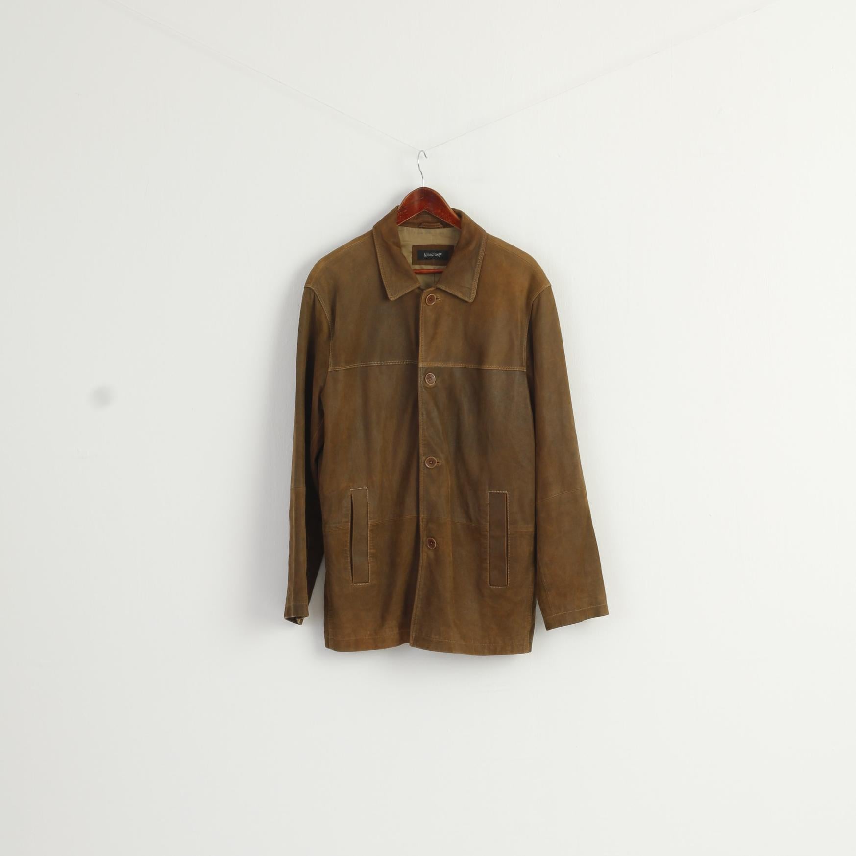 Milestone Men 50 M Jacket Brown Goat Leather Detailed Buttons Classic Top