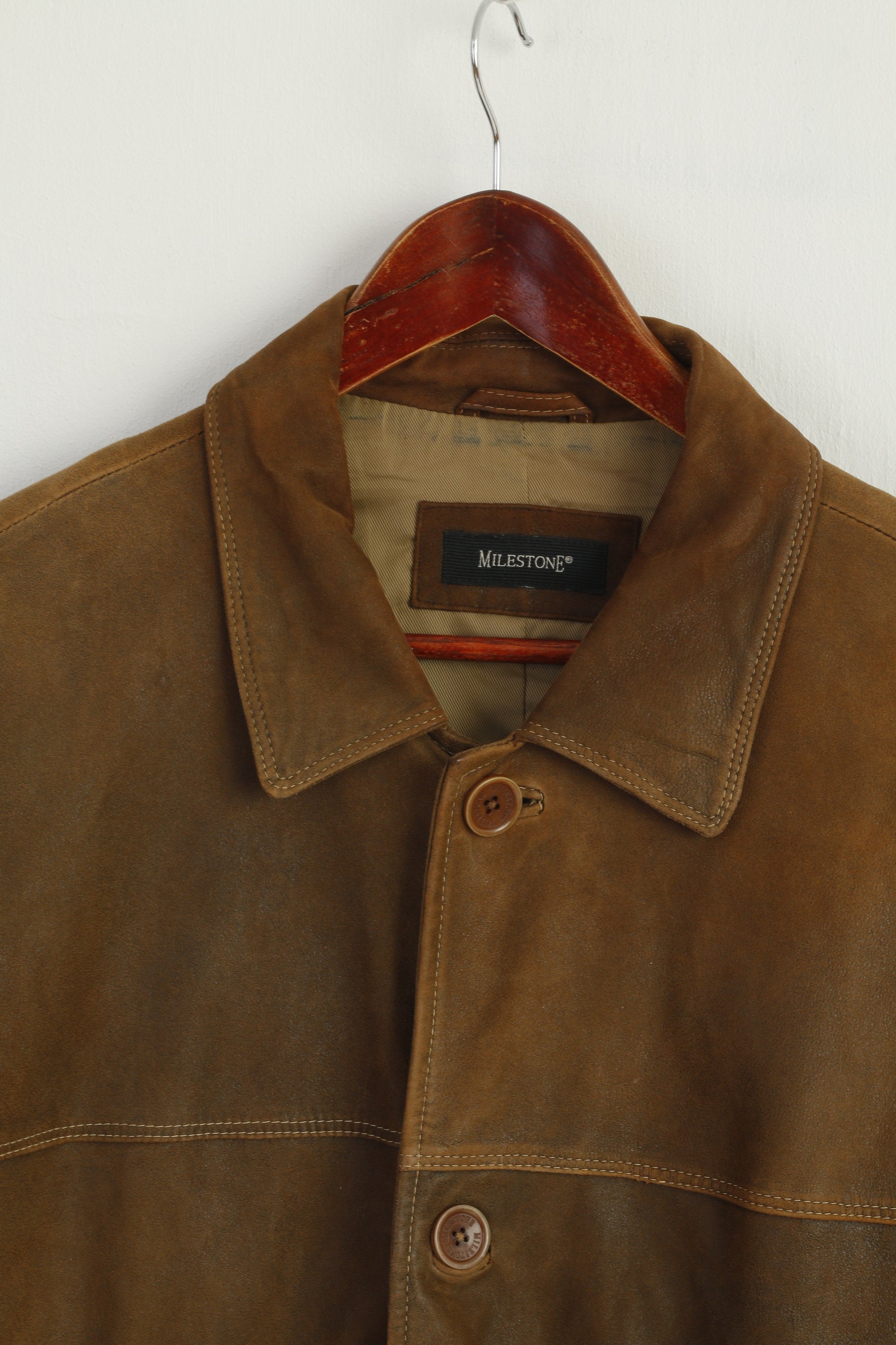 Milestone Men 50 M Jacket Brown Goat Leather Detailed Buttons Classic Top