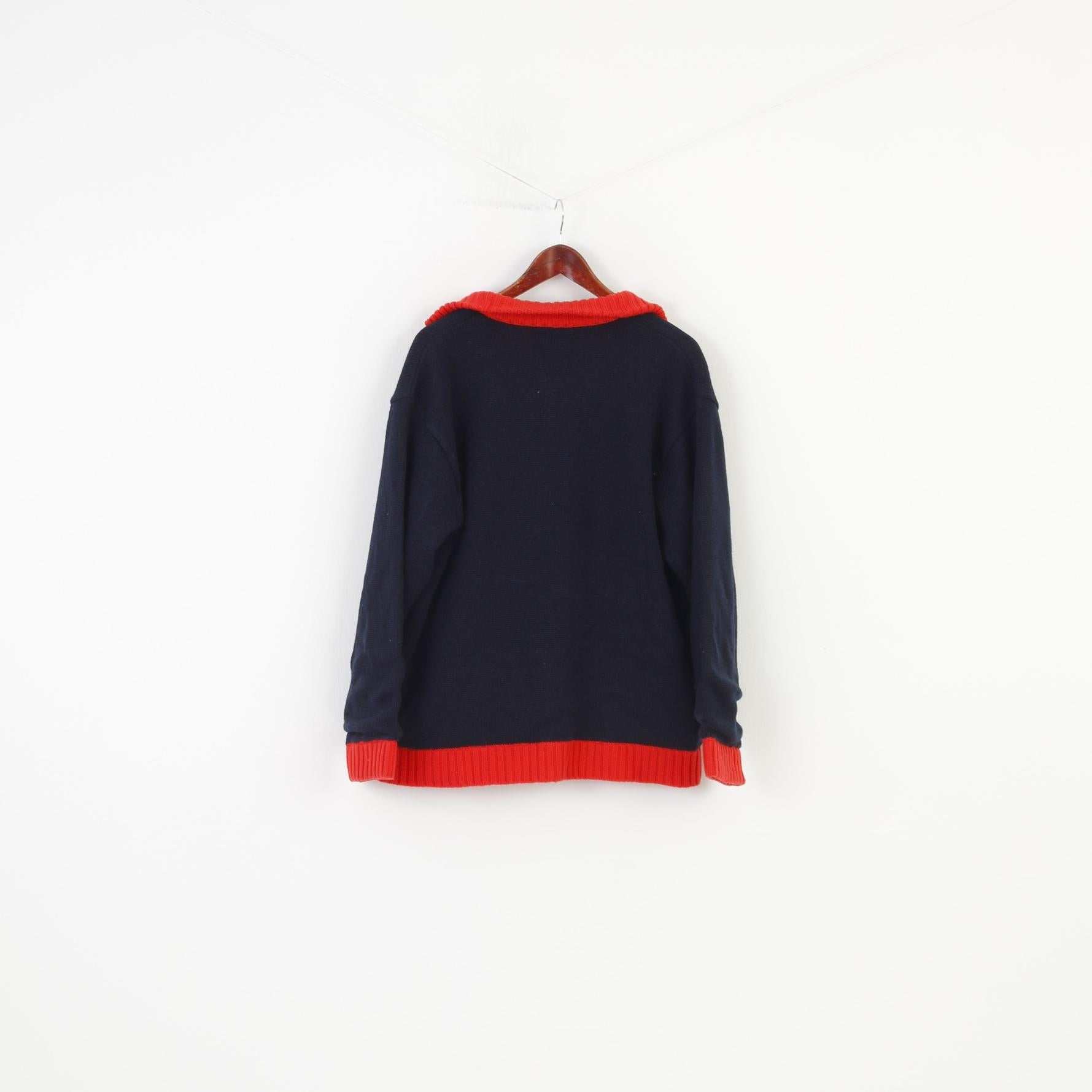 Starling Men L Jumper Navy Blue Collar Zip Neck Pockets Long Sleeve Ocean Gear Top