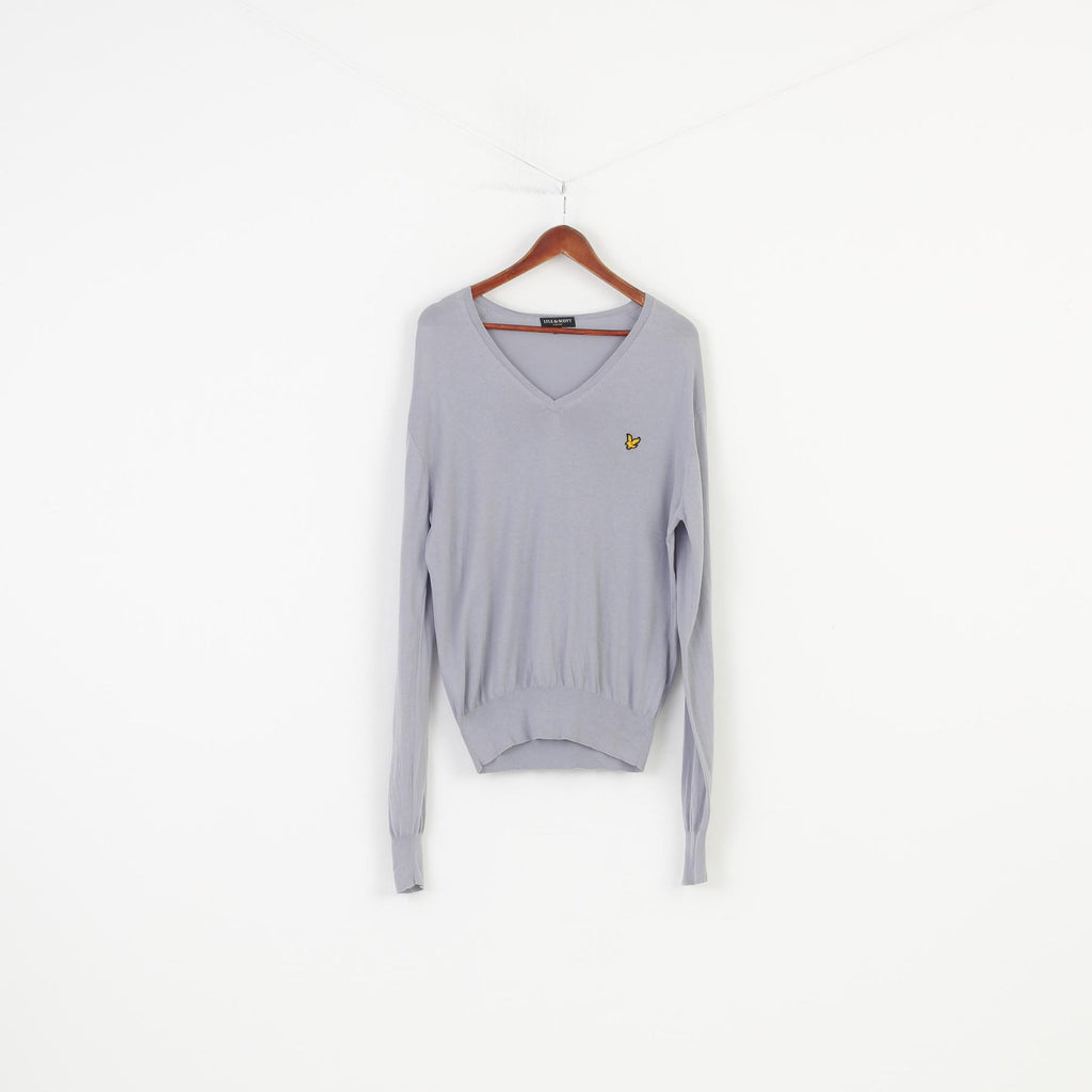 Lyle&Scott Woman XL Jumper Grey Vintage Cotton Long Sleeve V Neck Sweater Top